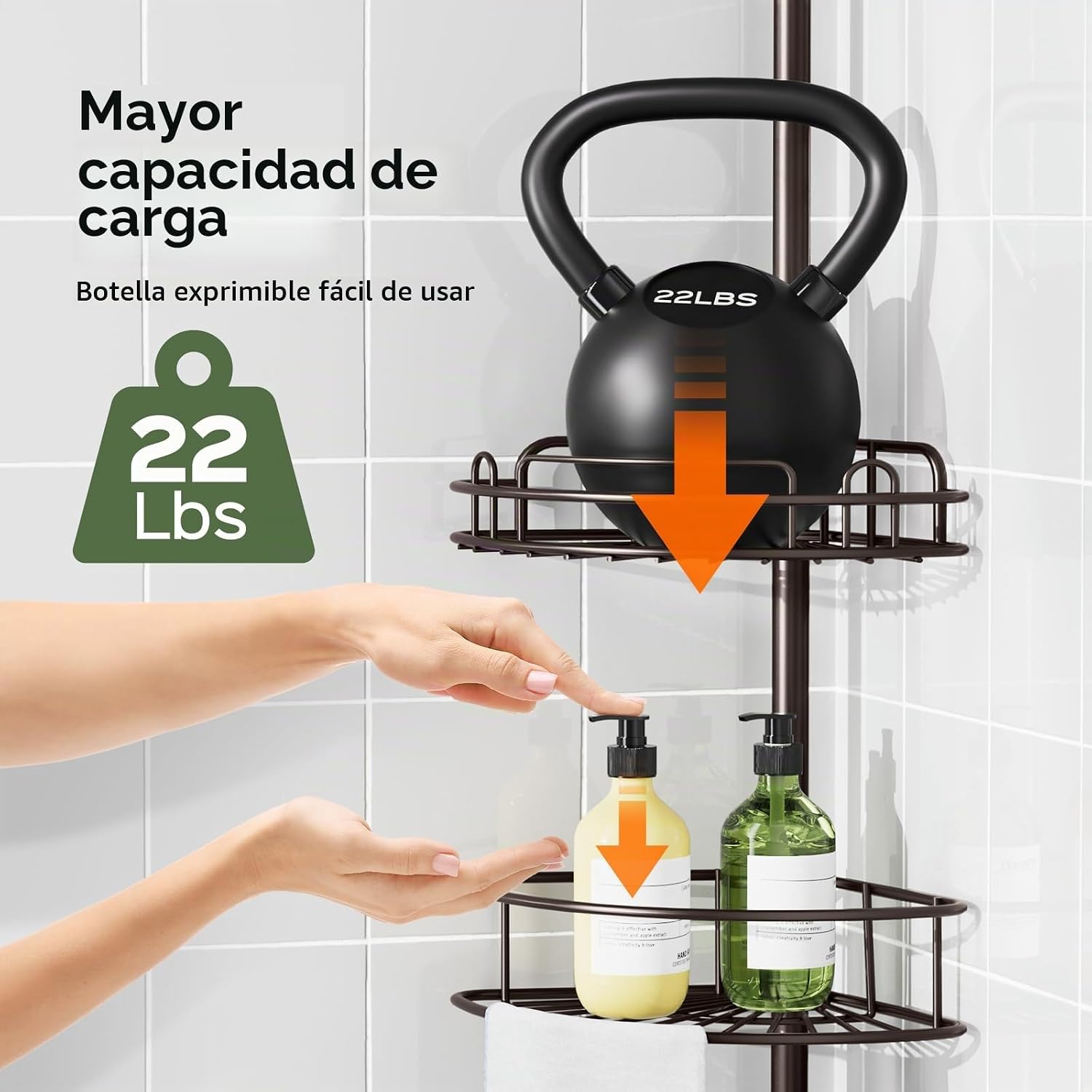 HAMITOR Poste de tensión para ducha: organizador de estante de esqu...