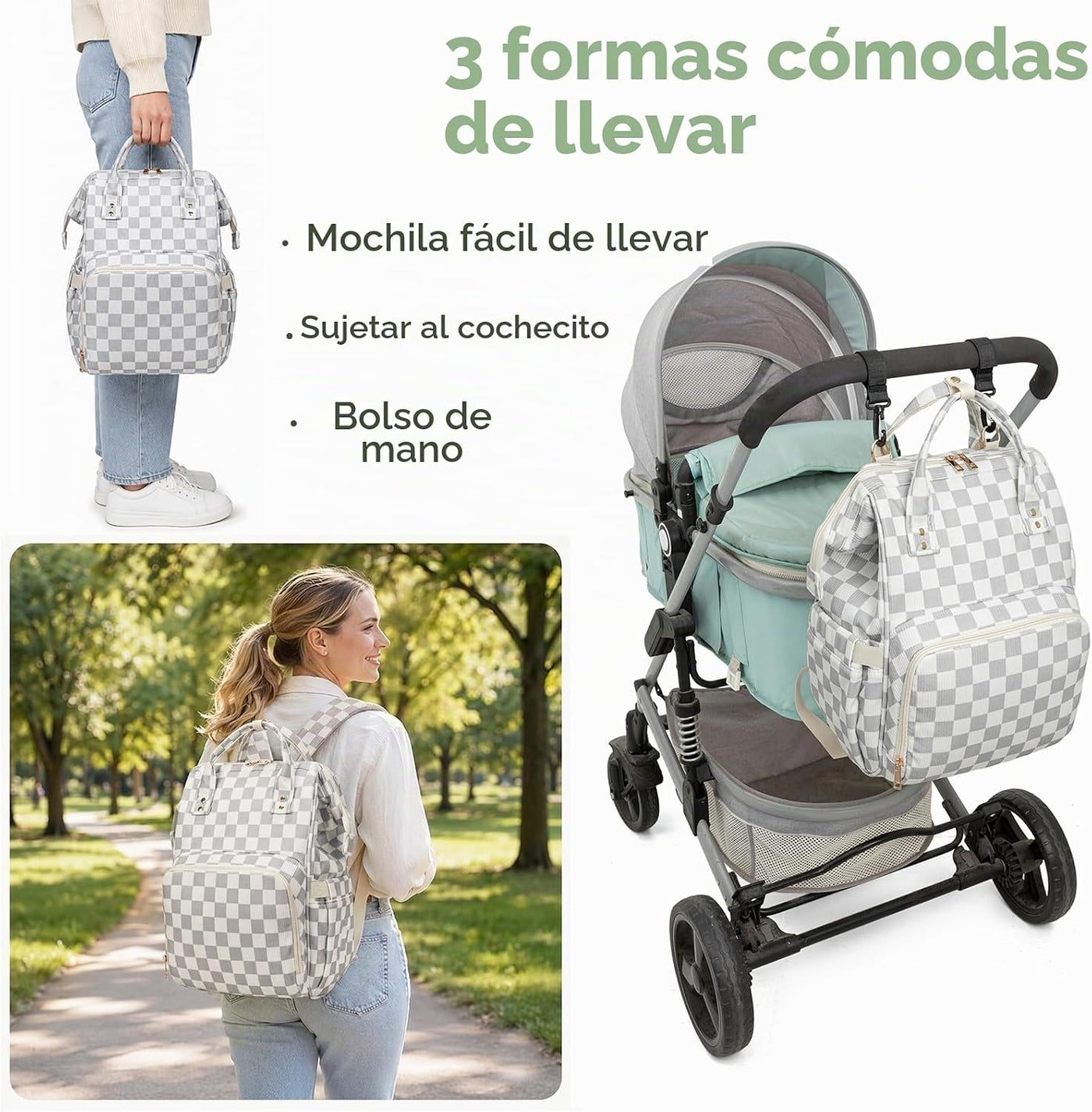 Mochila para pañales para mamá, bolsa de viaje de gran capacidad, b...