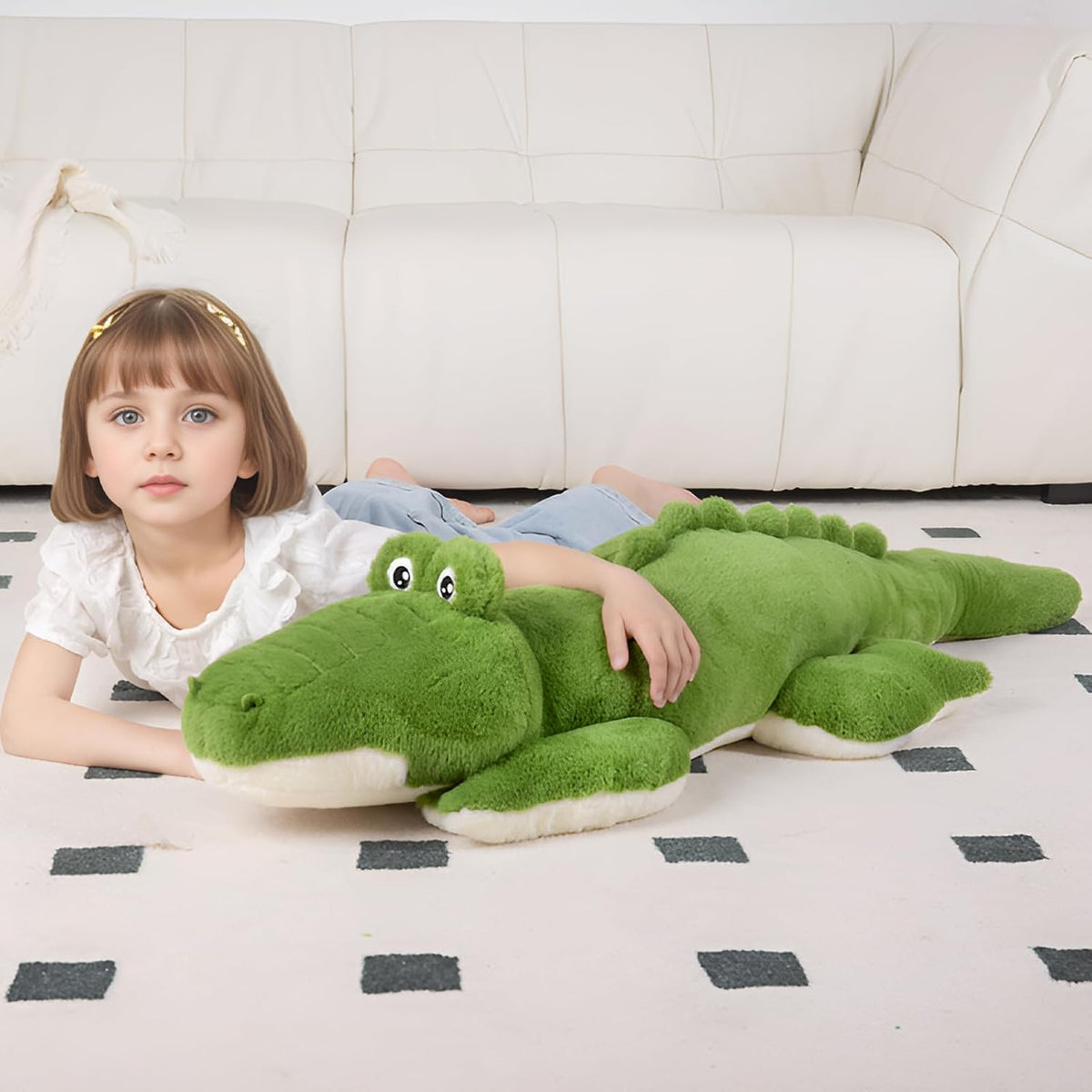 FFxiong Almohada de cuerpo largo de cocodrilo grande verde de 48 pu...