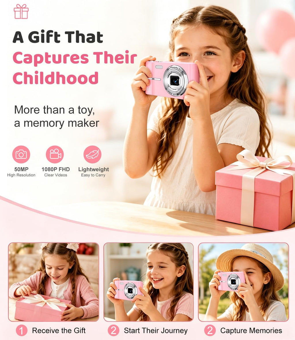 EJXHKNF Cámara digital rosa, 50MP FHD 1080P Cámara portátil para ap...