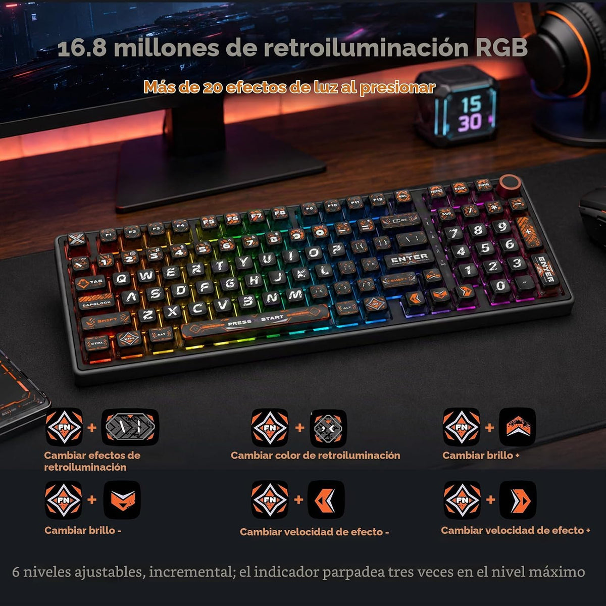 RK ROYAL KLUDGE R98 Pro Teclado mecánico con cable, teclado RGB par...