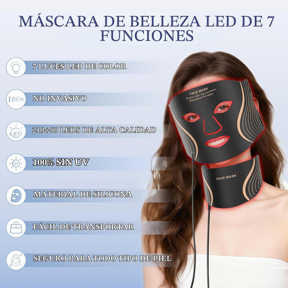 GIHWRRI Terapia de luz roja para cara y cuello, máscara de terapia...