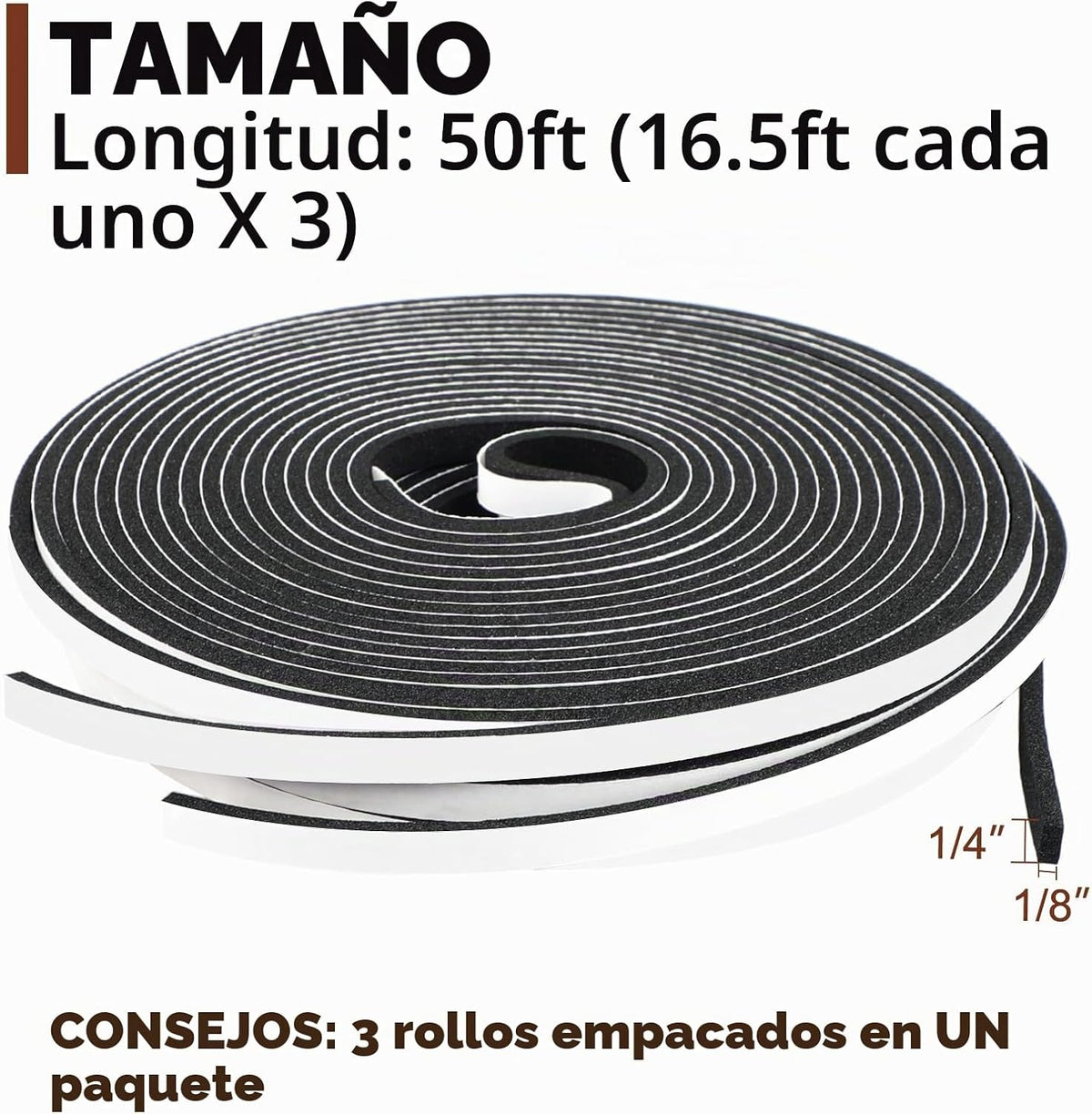 Yotache - Tira de sellado para puertas de 1\/4" x 1\/8", nu...