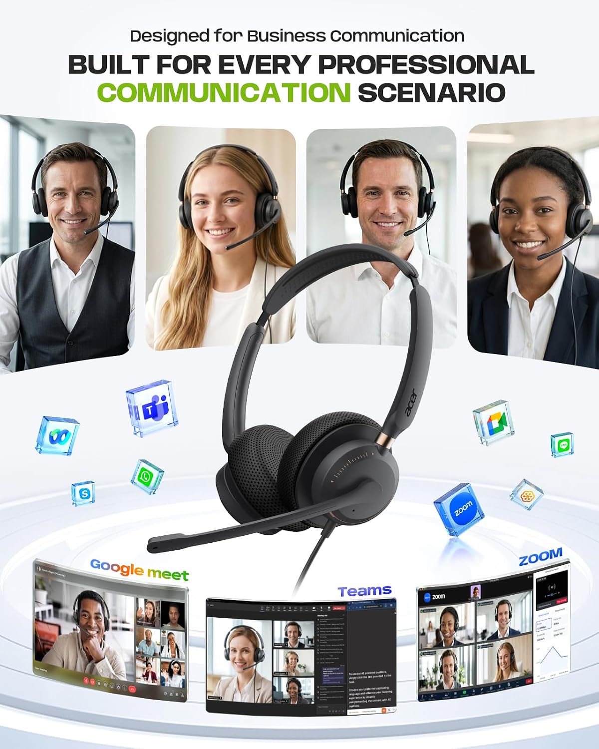 Acer Auriculares USB con micrófono para PC, auriculares de computad...