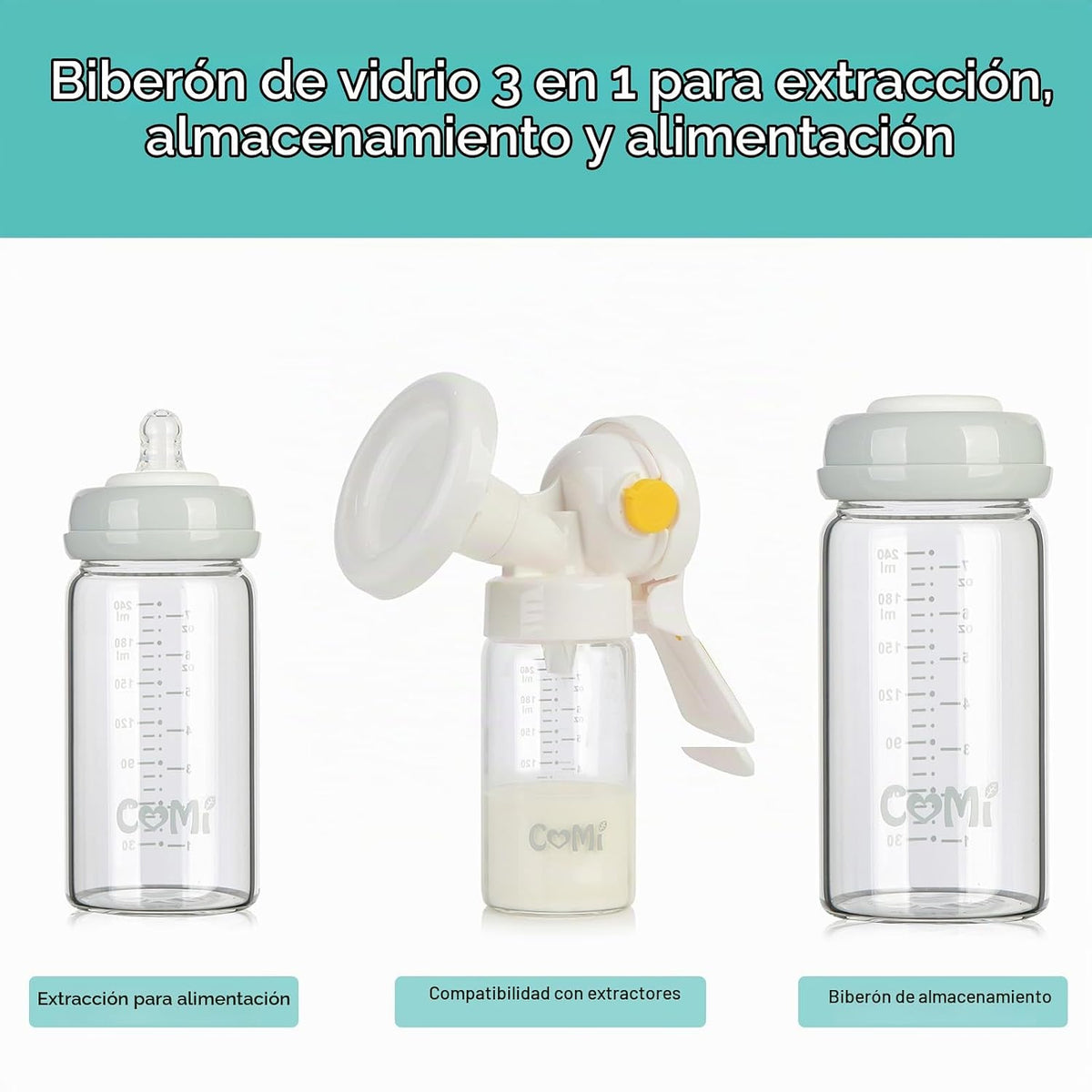 COMI Botella de Vidrio de Cuello Ancho para Recolección y Almacenam...