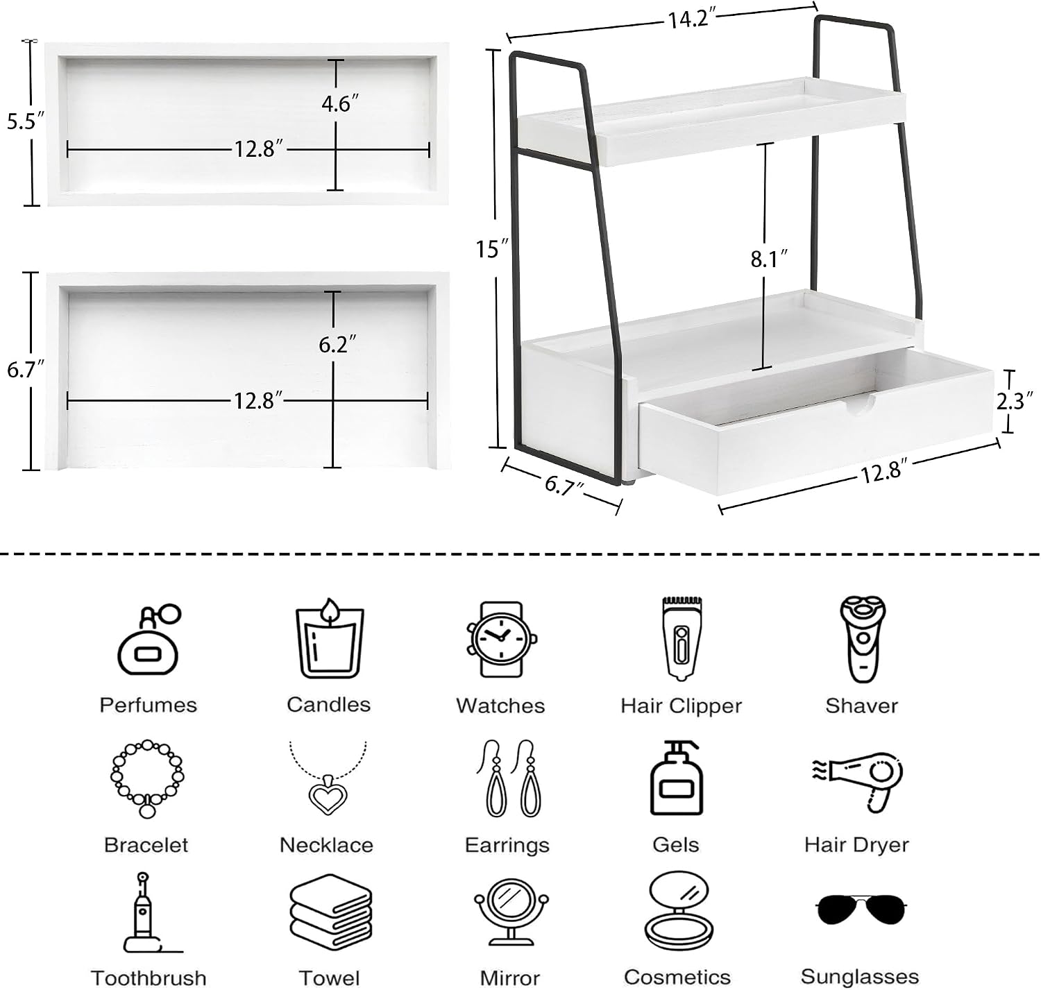 dreampossible Organizador de mostrador de baño de 2 niveles con caj...