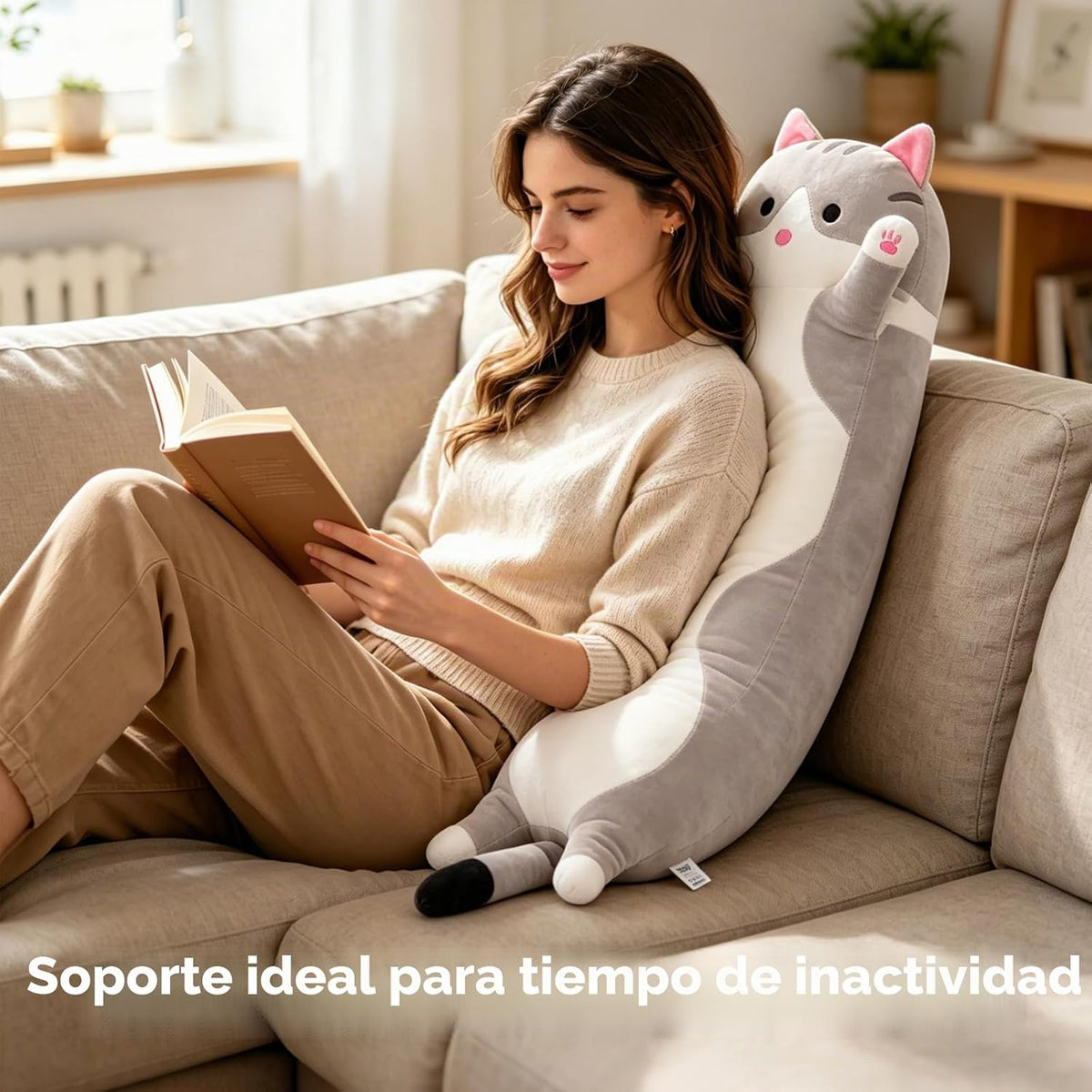 Shangman - Adorable almohada de peluche con diseño de gato de caric...