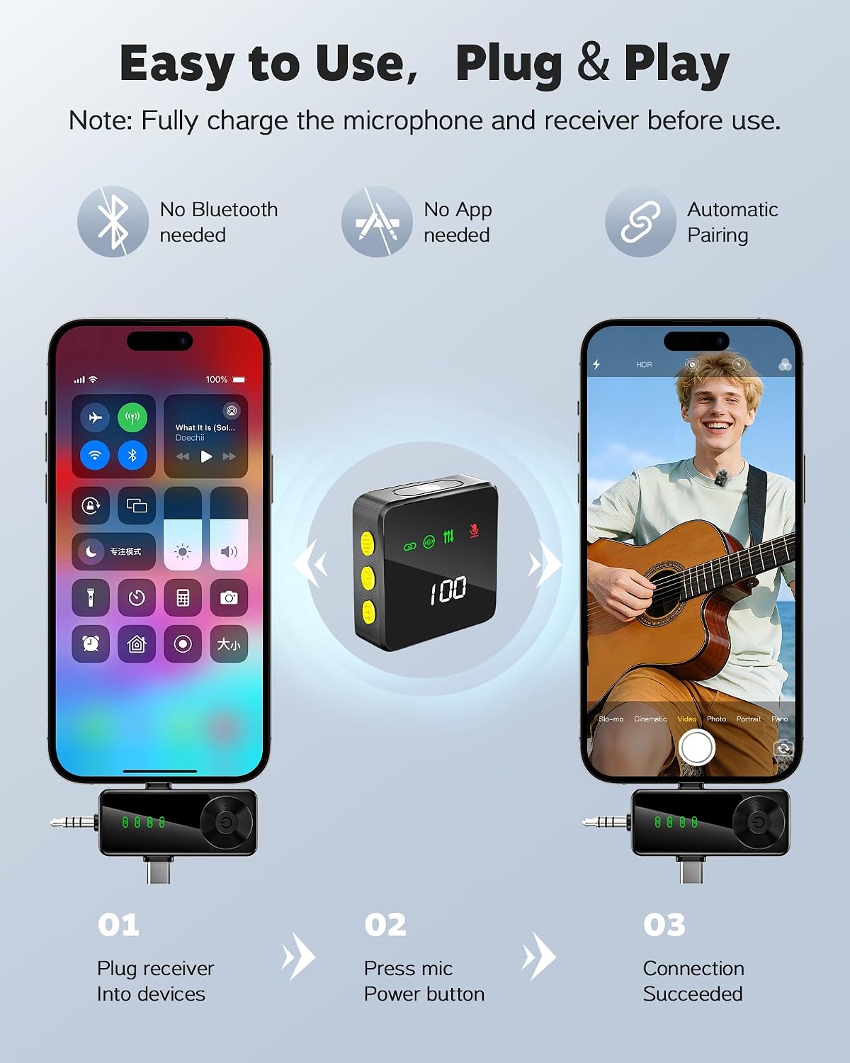 Micrófono Lavalier inalámbrico Gicorino para iPhone, Android y cáma...