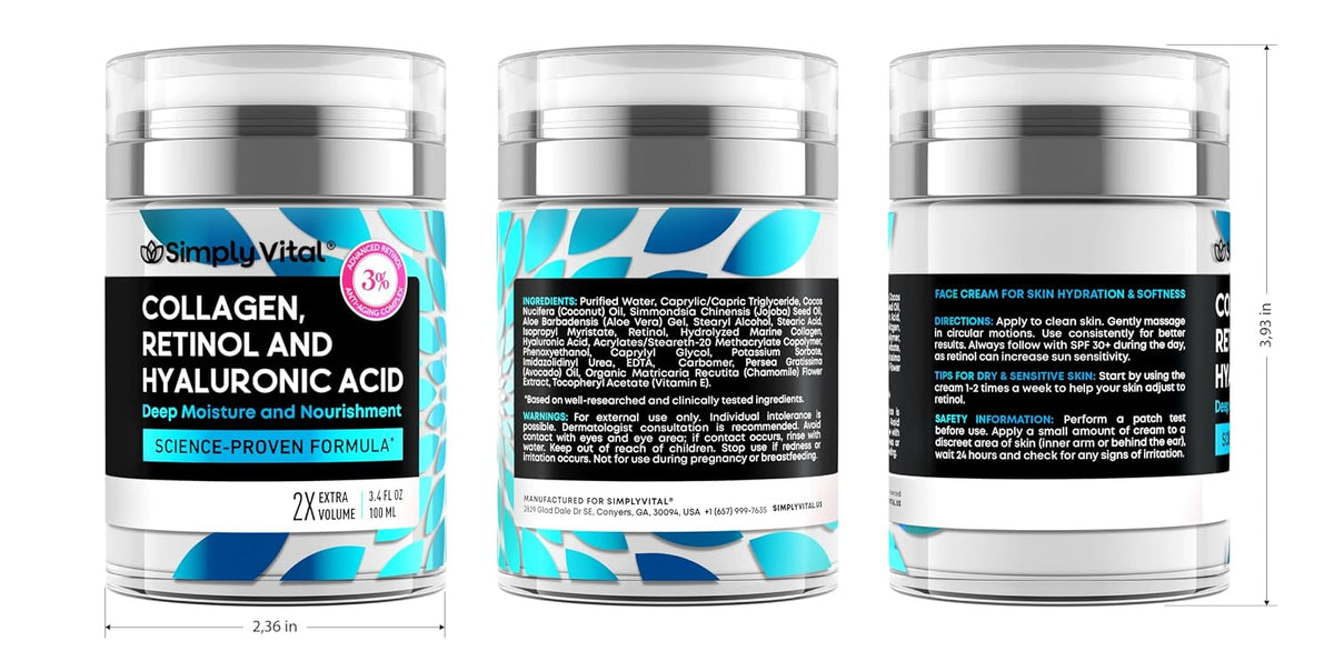 SimplyVital Crema hidratante facial con retinol, colágeno y ácido h...