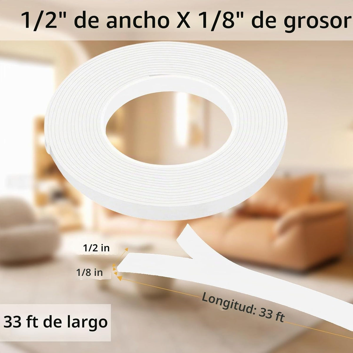 Cinta de sellado de ventana de 1\/2 pulgada de ancho x 1\/8 de pulg...