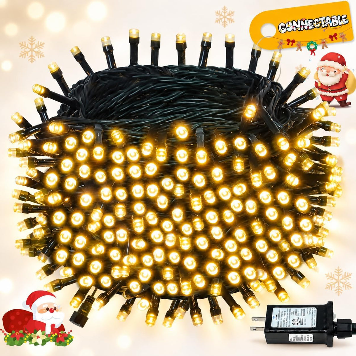 Guirnalda de luces navideñas conectables de 99 pies y 300 LED para...