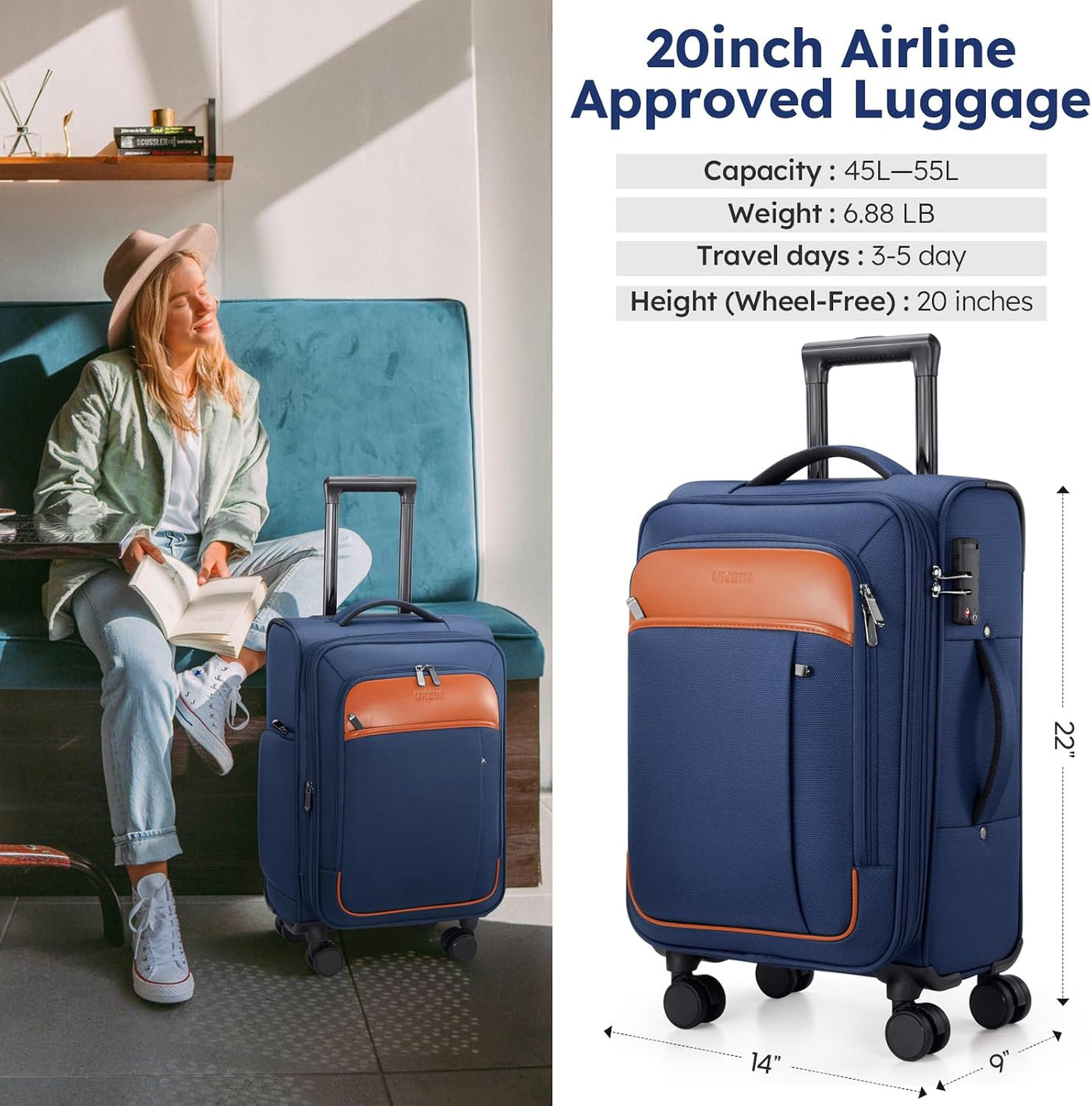 Softside - Maleta de mano expandible con apertura superior de 20 pu...