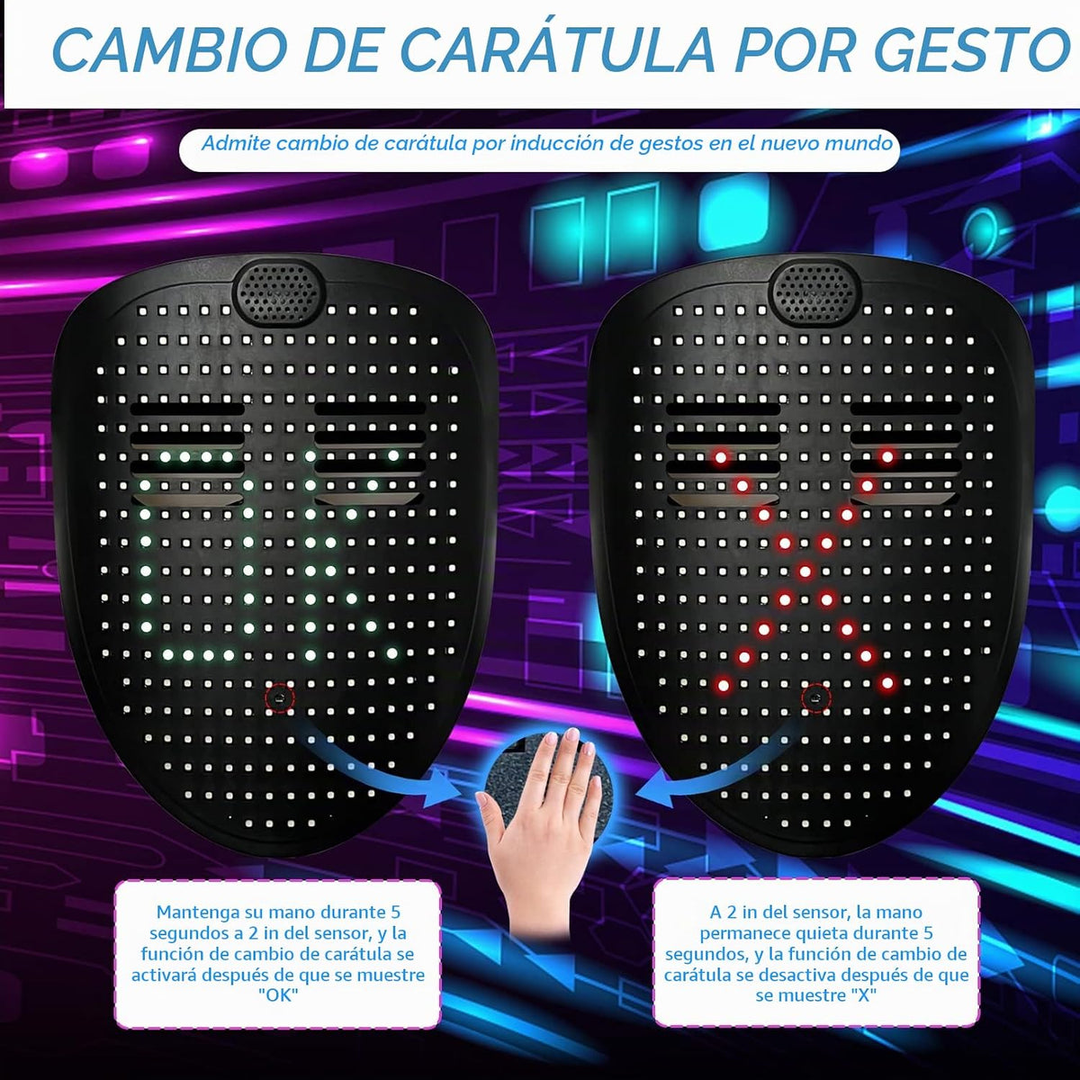MOYACA Máscara LED con luz, máscara que se ilumina con detección de...