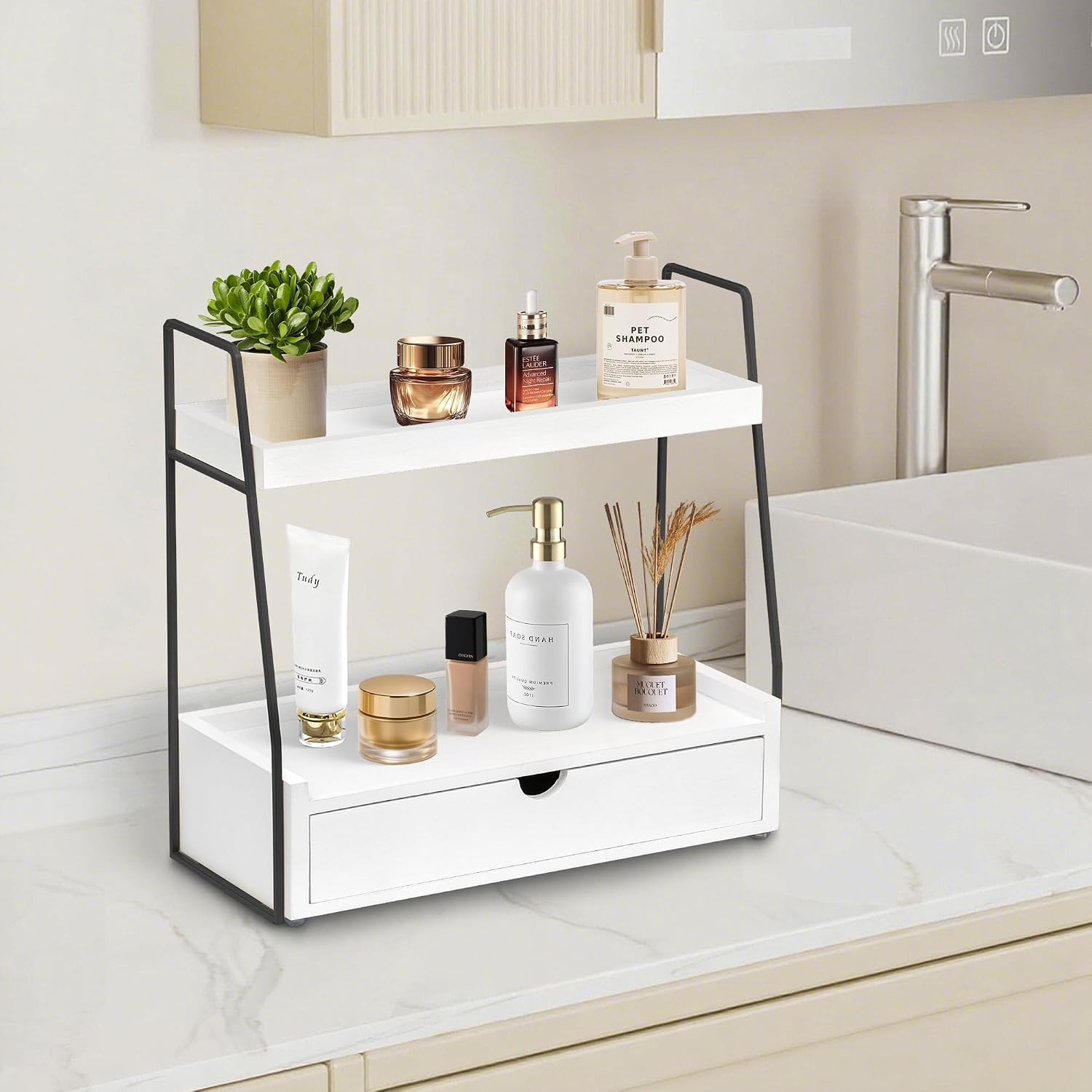 dreampossible Organizador de mostrador de baño de 2 niveles con caj...