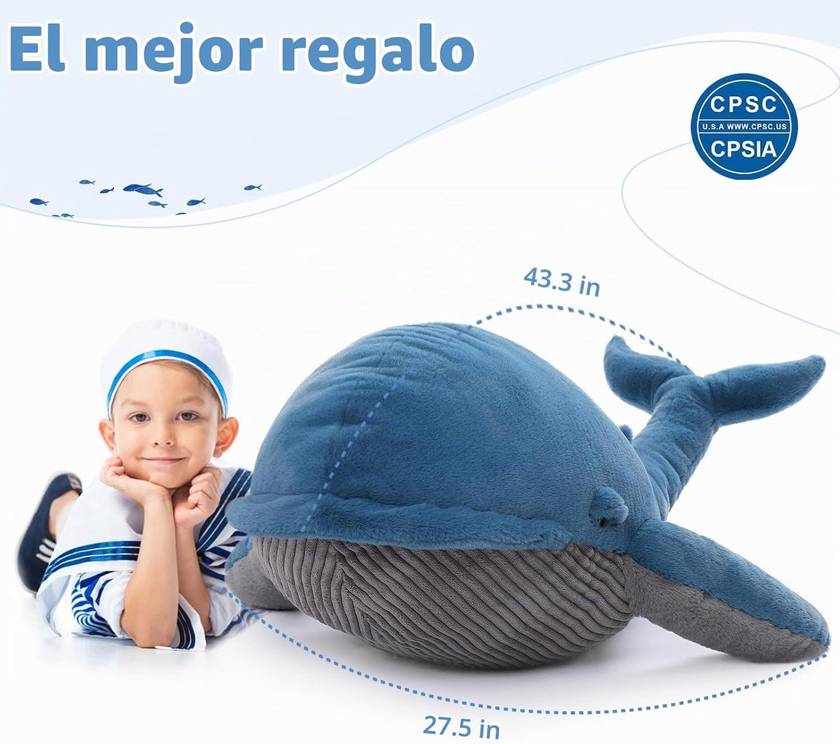 MaoGoLan Ballena de Peluche Rellena de 43 pulgadas, Almohada Grande...