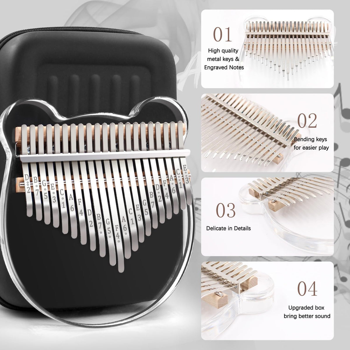 Piano de Pulgar Acrílico Kalimba, YUNDIE Portátil 17 Teclas Piano d...