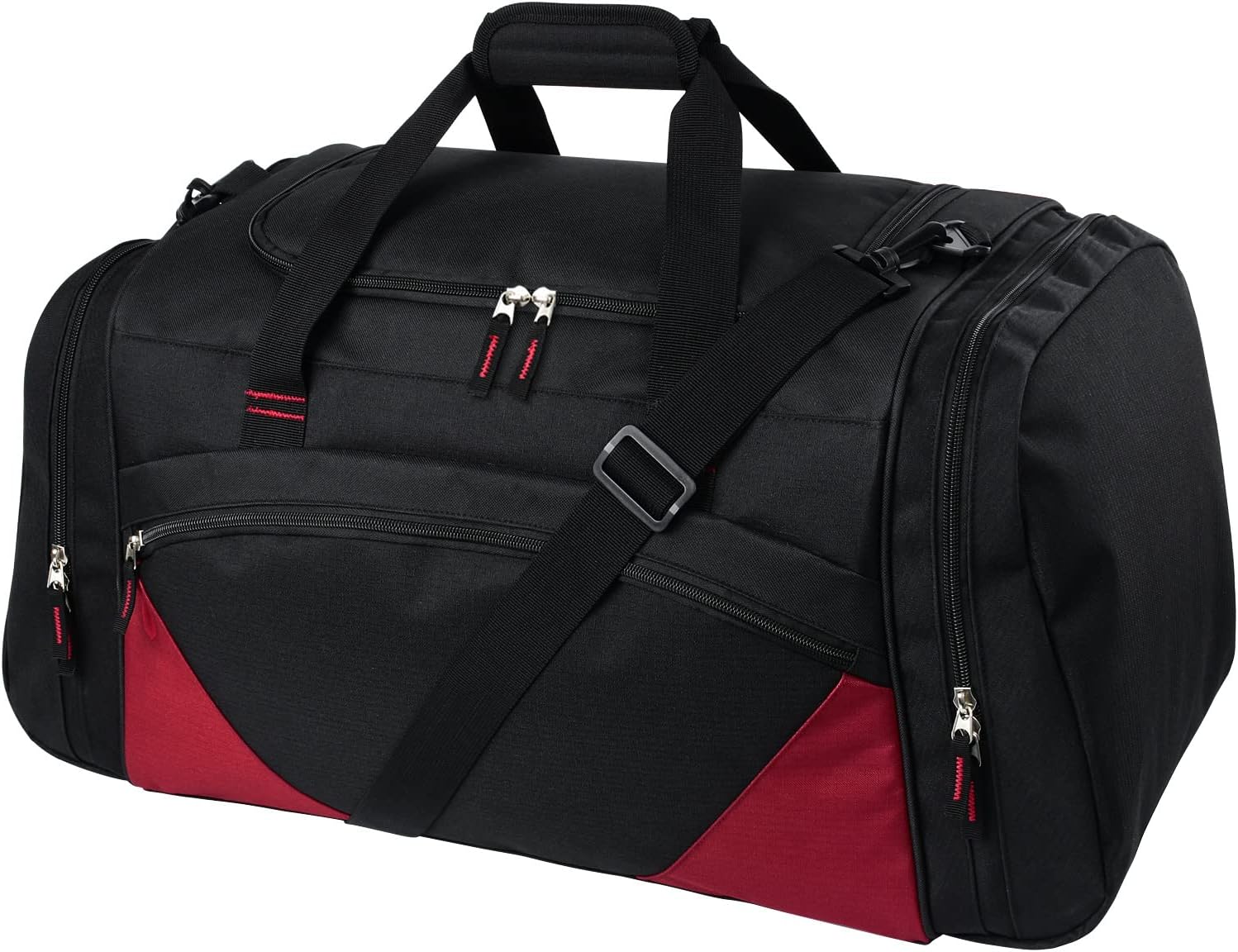 Bolsa de gimnasio, 21 pulgadas, grande, para viajes y deportes, negro rojo