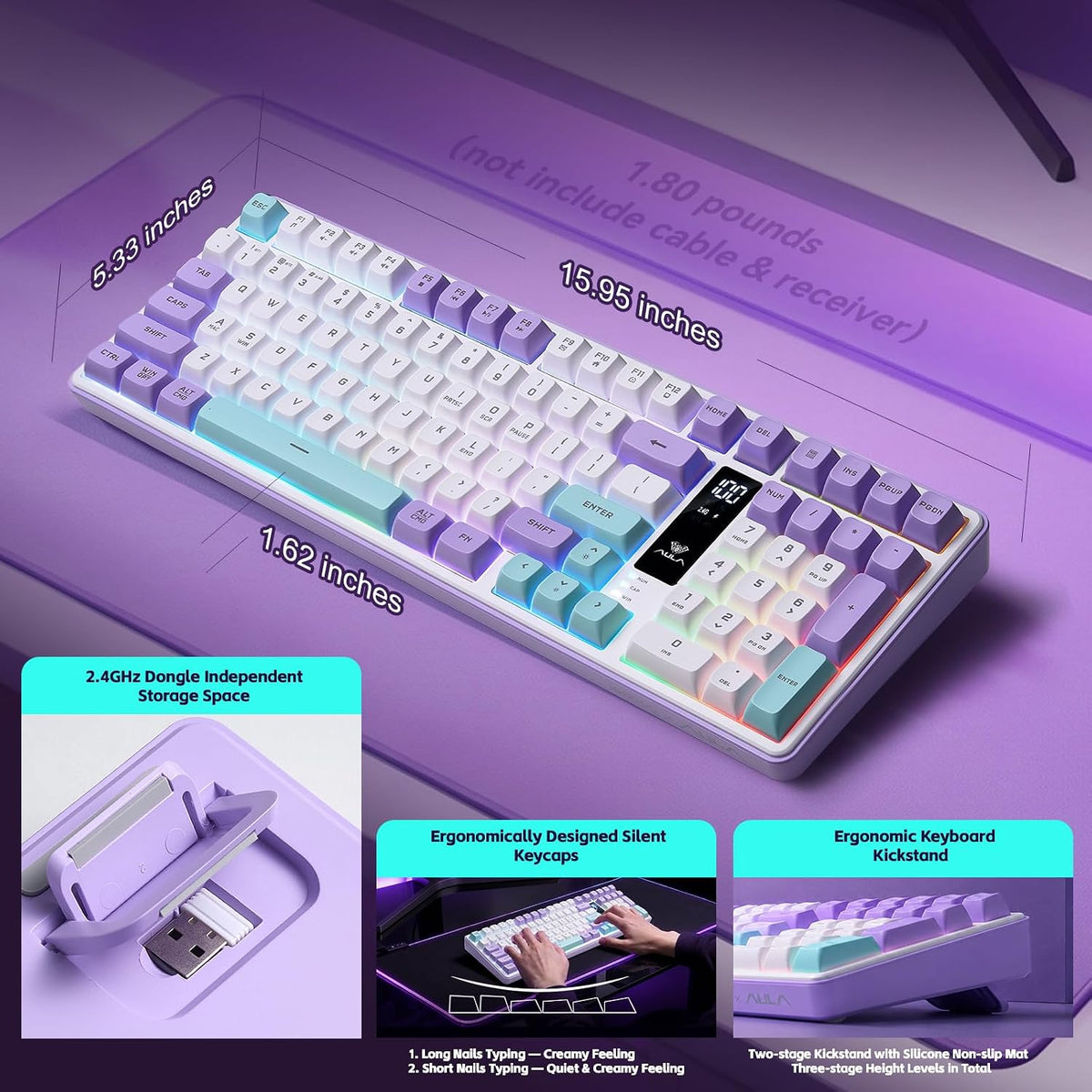 Aula S99pro V2 Teclado para juegos de tamaño completo, teclado inal...