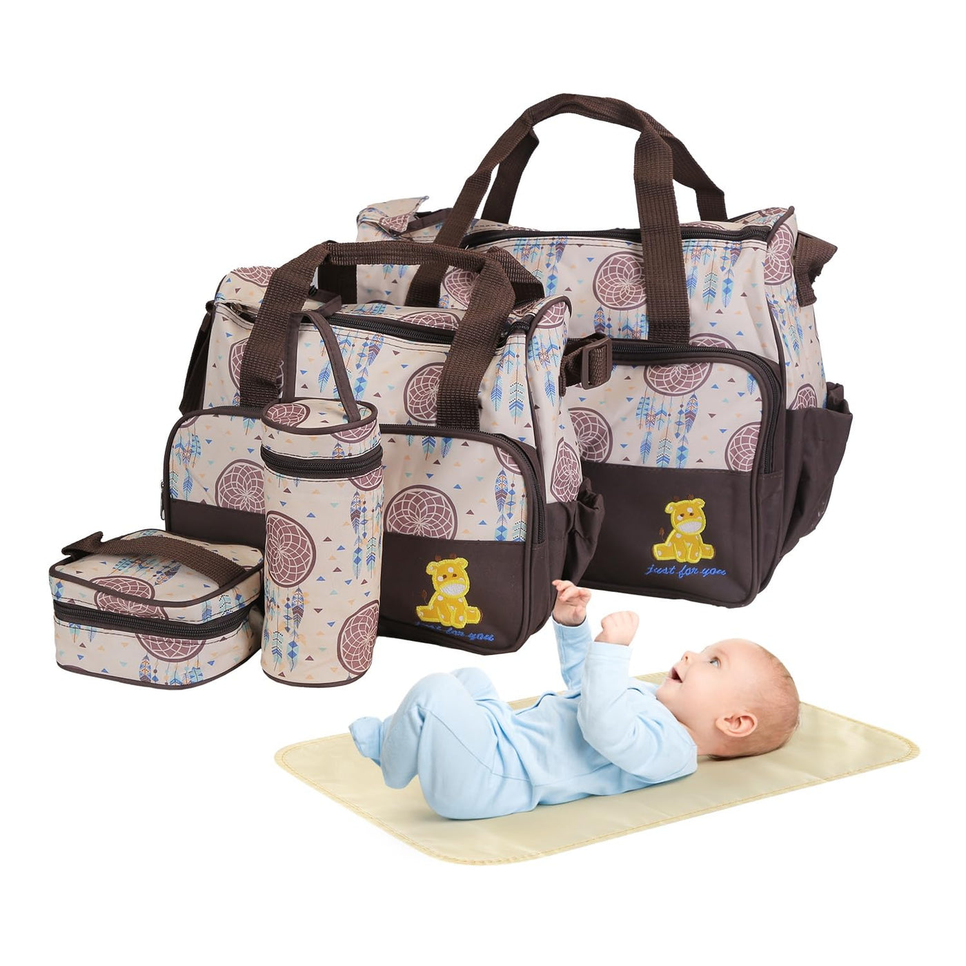 Moclever Juego de 5 bolsas de pañales - Bolsas de bebé para mamá, Café