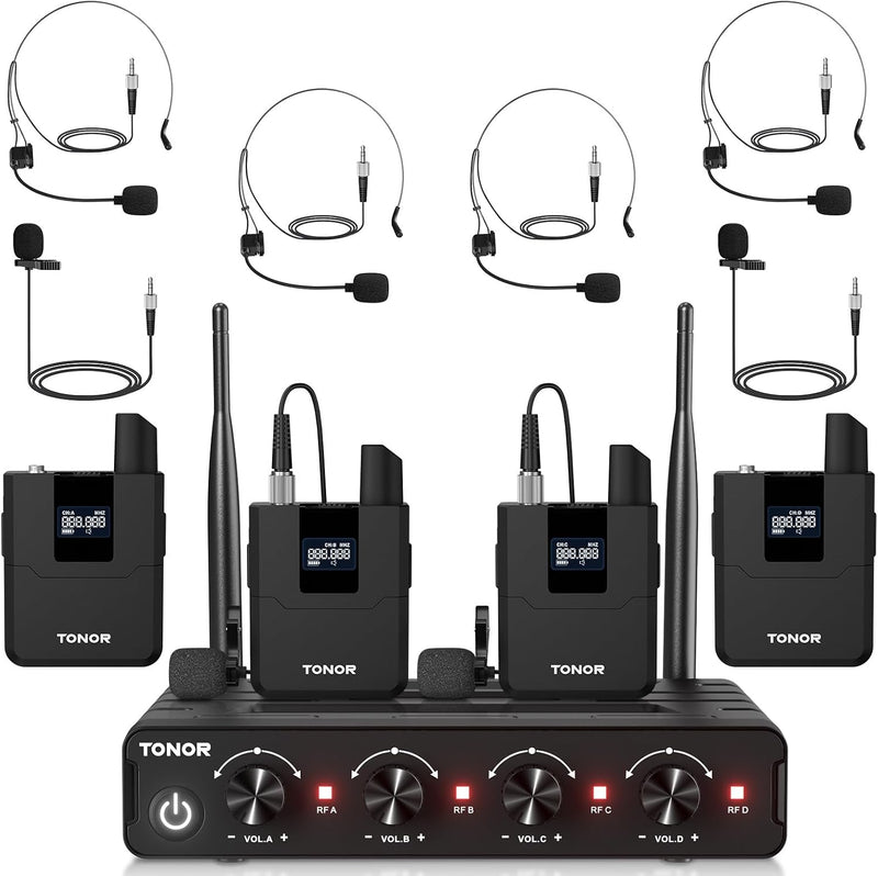 TONOR Sistema de micrófonos inalámbricos con auriculares UHF/micróf...