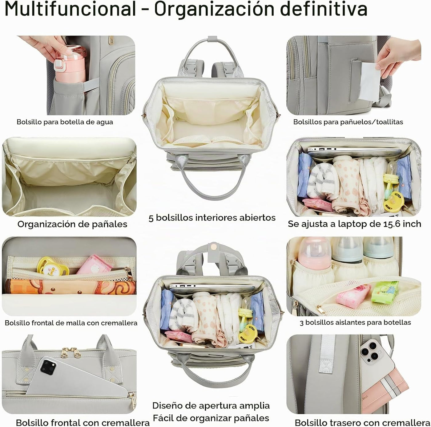 AIJIEKE Bolsa de pañales, mochila grande para pañales de bebé de ap...