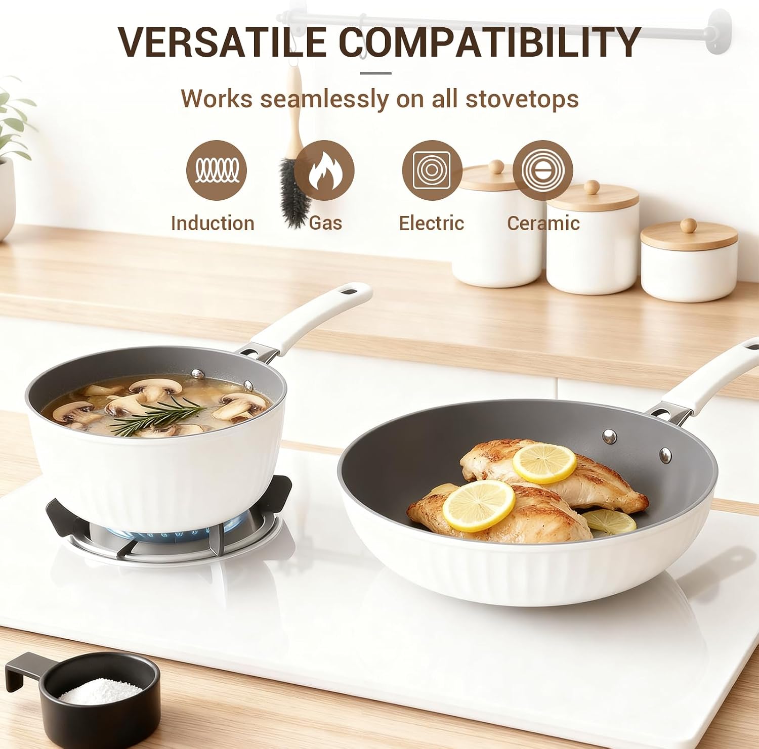 Ammeloo Juego de utensilios de cocina de cerámica acanalada de 15 p...