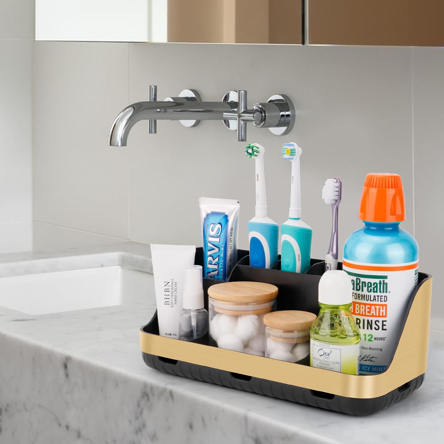 GFWARE Soportes para cepillo de dientes dorados para baños Organiza...