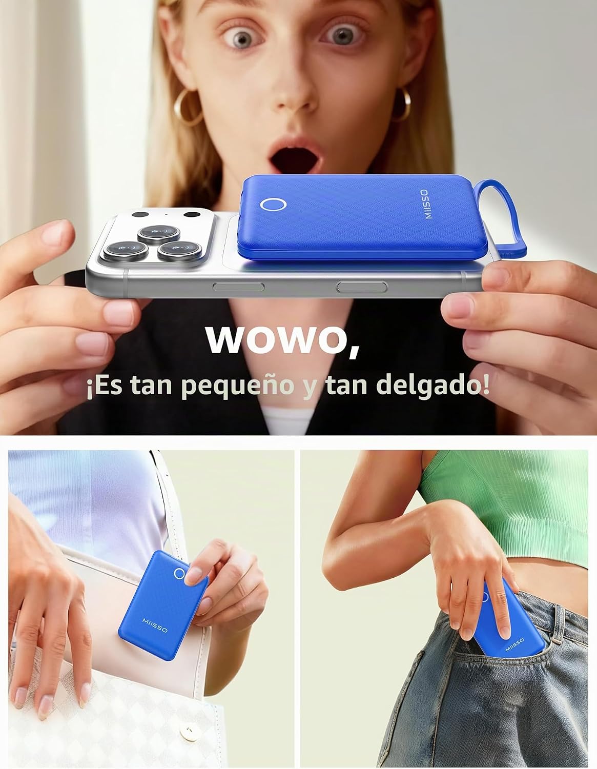 miisso 10000mAh Mini cargador portátil con cable integrado, azul os...
