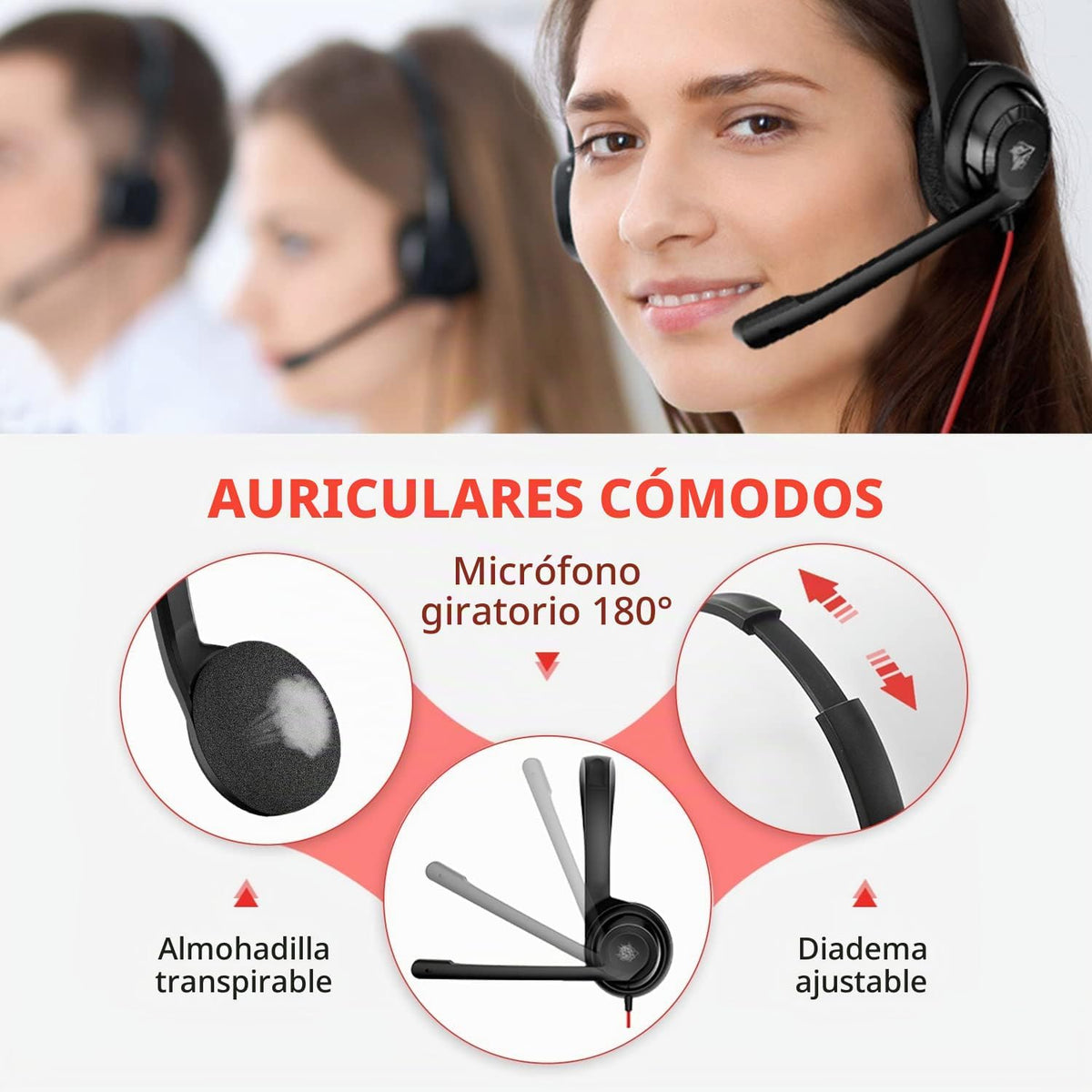 NUBWO HW02 USB C\/0.1 in Auriculares con micrófono para portátil, t...