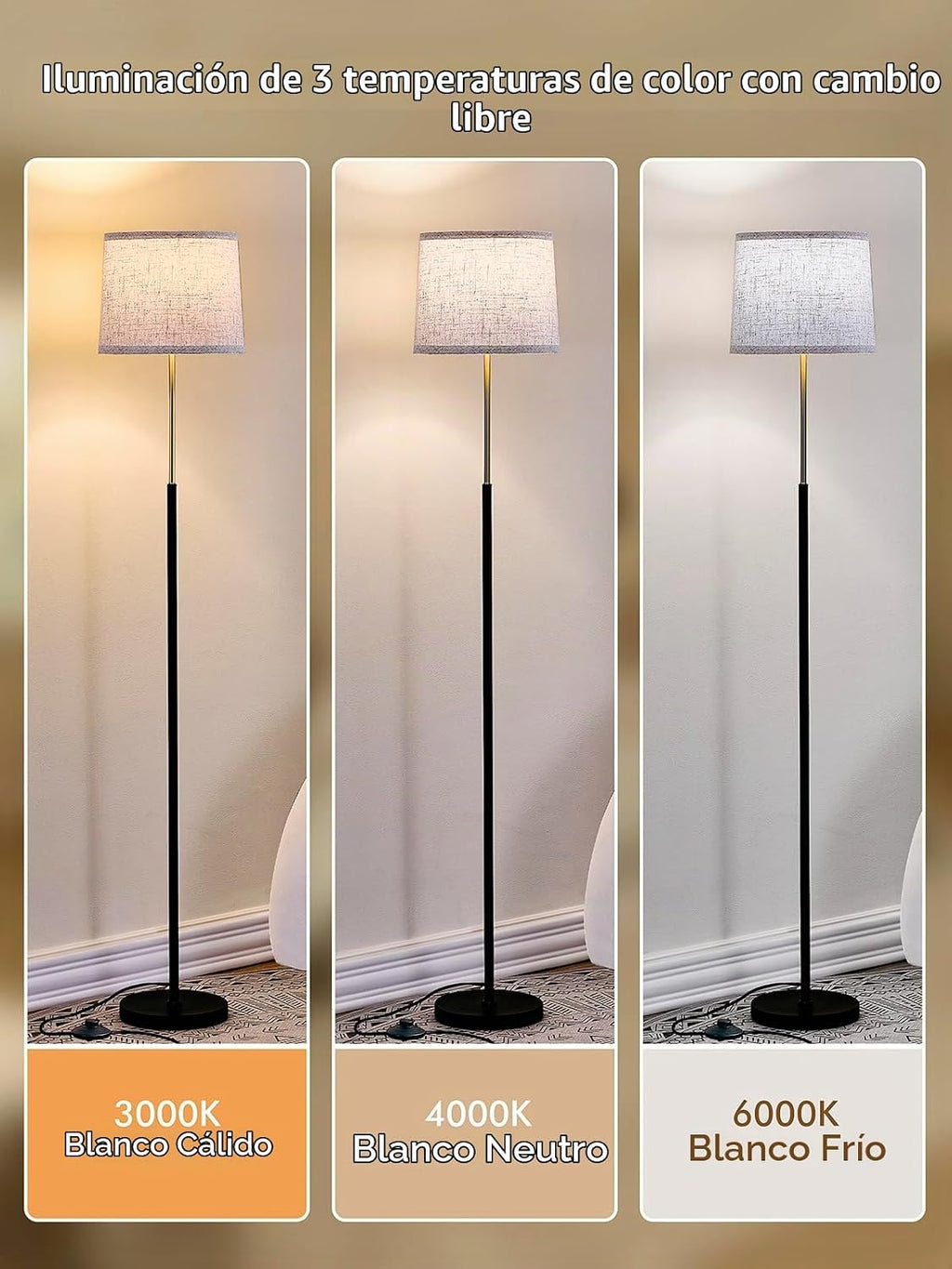 Hikczc Lámpara de pie moderna de 60 pulgadas para sala de estar y d...
