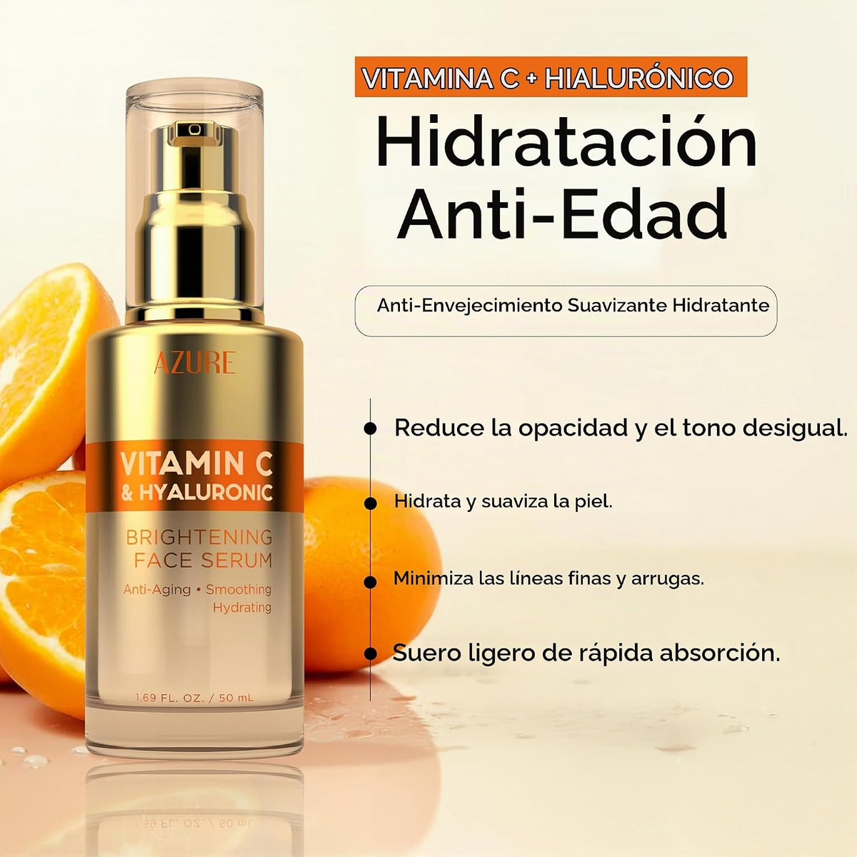 Azure - Suero de vitamina C para rostro con ácido hialurónico, fórm...