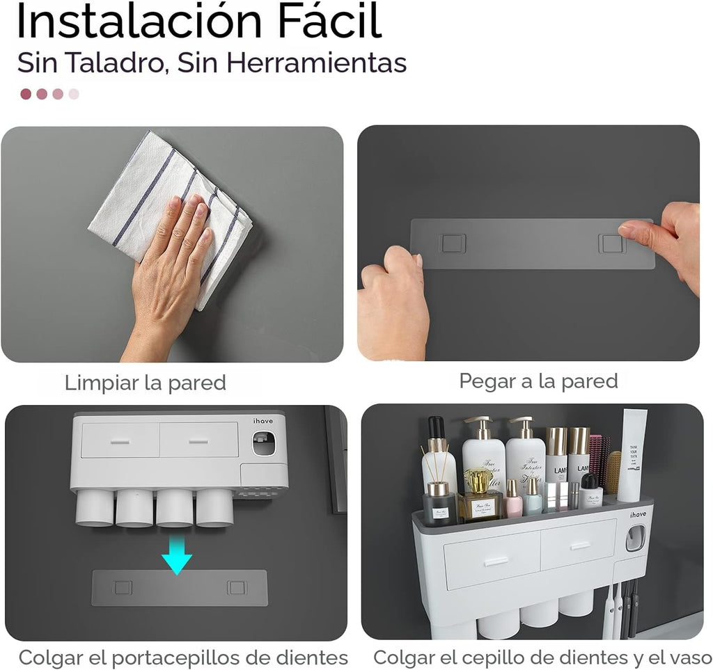 iHave Soportes para cepillos de dientes montados en la pared con |...