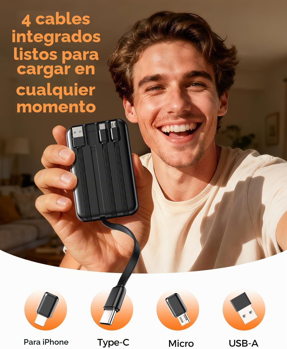 Zmmyuluo Cargador portátil de 10000 mAh con 4 cables integrados, pa...