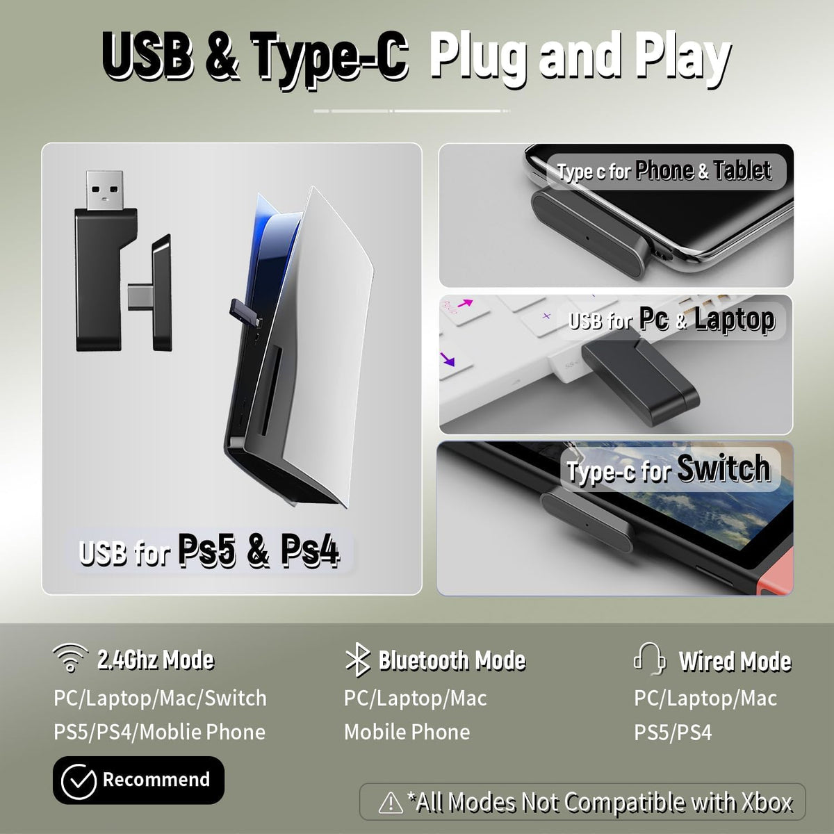 Ozeino Auriculares Inalámbricos para Juegos para PS5, PS4, PC, Auri...