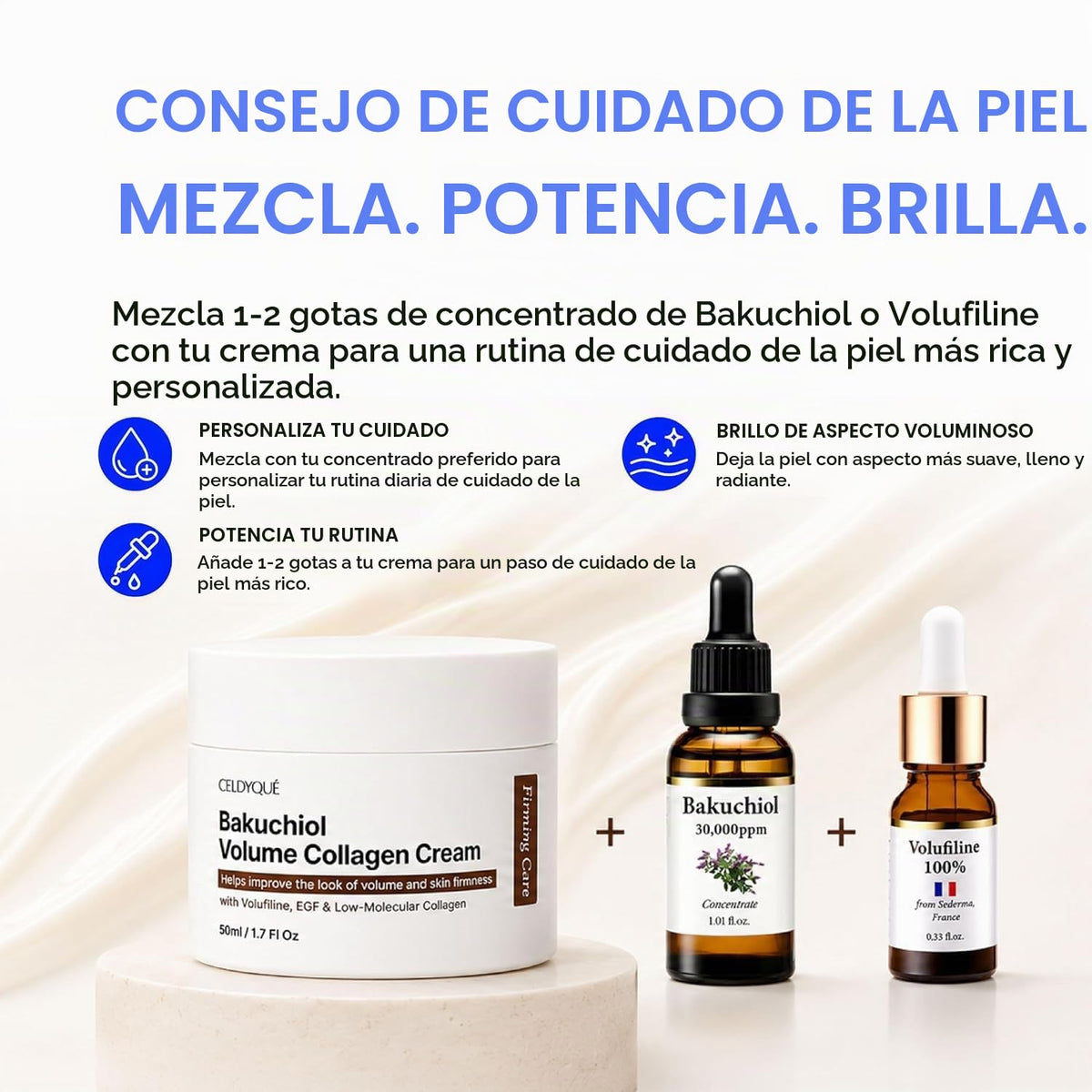 Suero mixto concentrado de bakuchiol coreano 30.000 ppm y crema de...