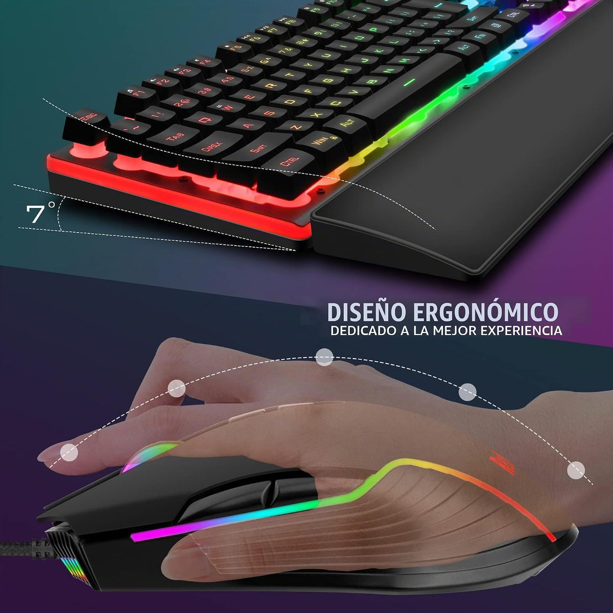 RedThunder K10 - Juego de teclado y mouse y reposamuñecas con cable...