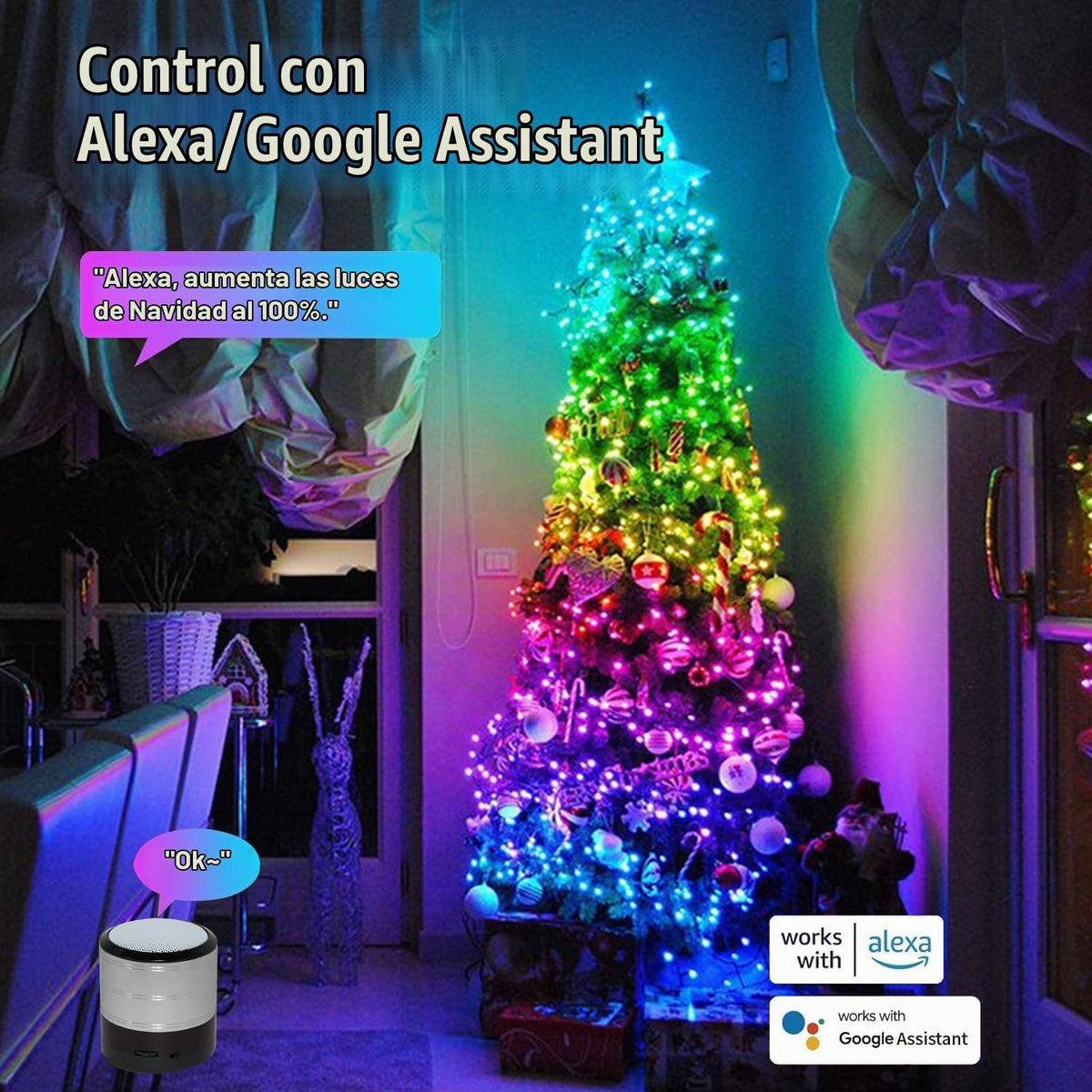 Dreicht Luces de Cadena Navideñas Inteligentes - 196 pies, 600 LEDs...
