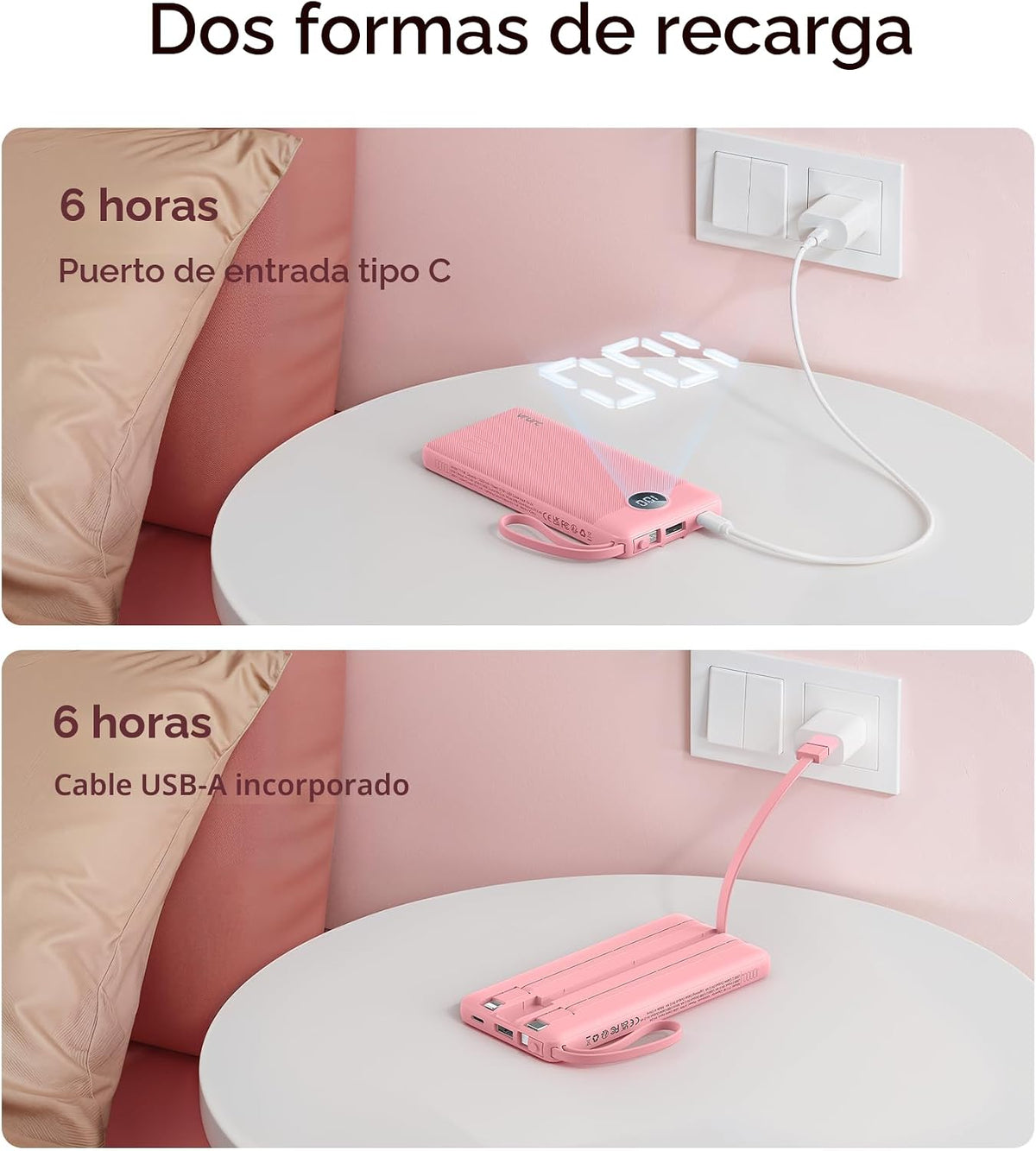 Cargador de teléfono portátil VRURC, banco de energía incorporado d...