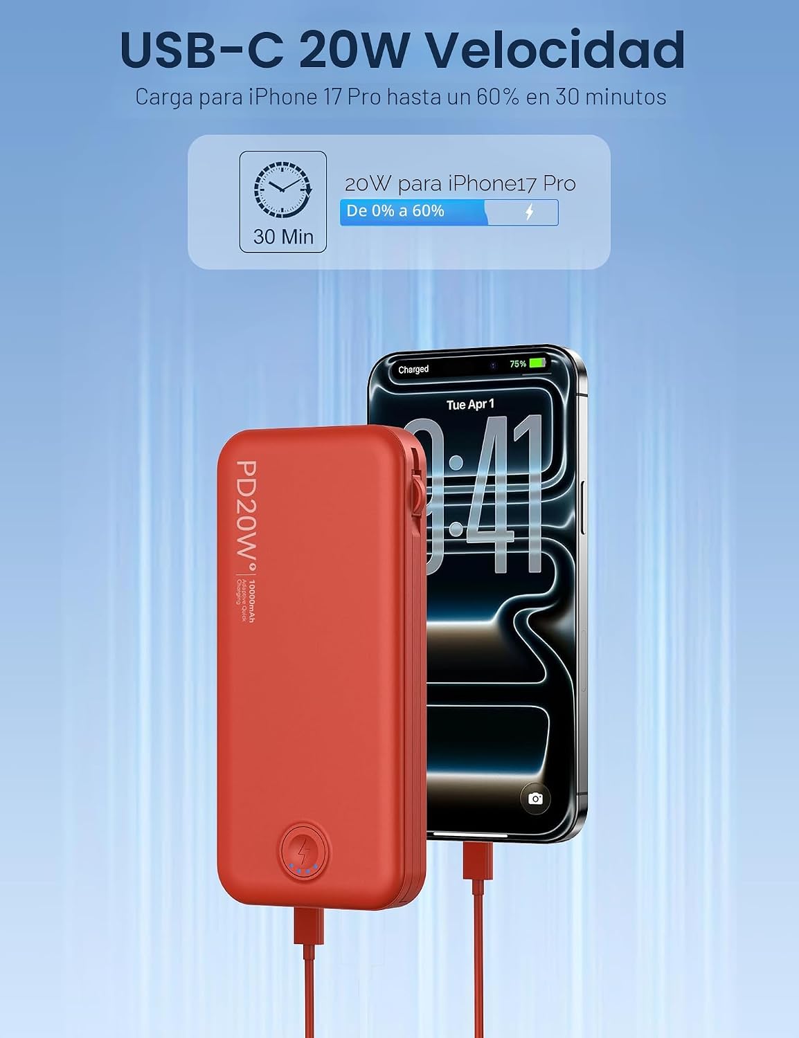 Nusyddy Cargador portátil de carga rápida de 10000 mAh con enchufe...