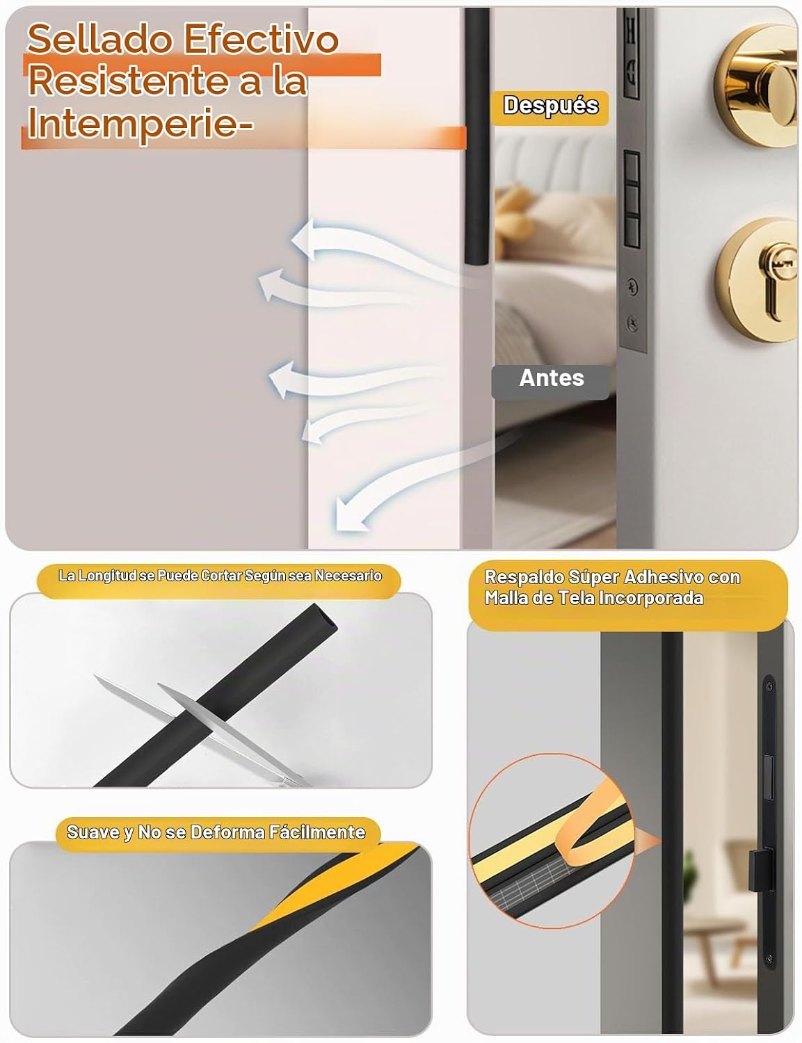 Burlete de puerta autoadhesivo para puerta, burlete de silicona en...