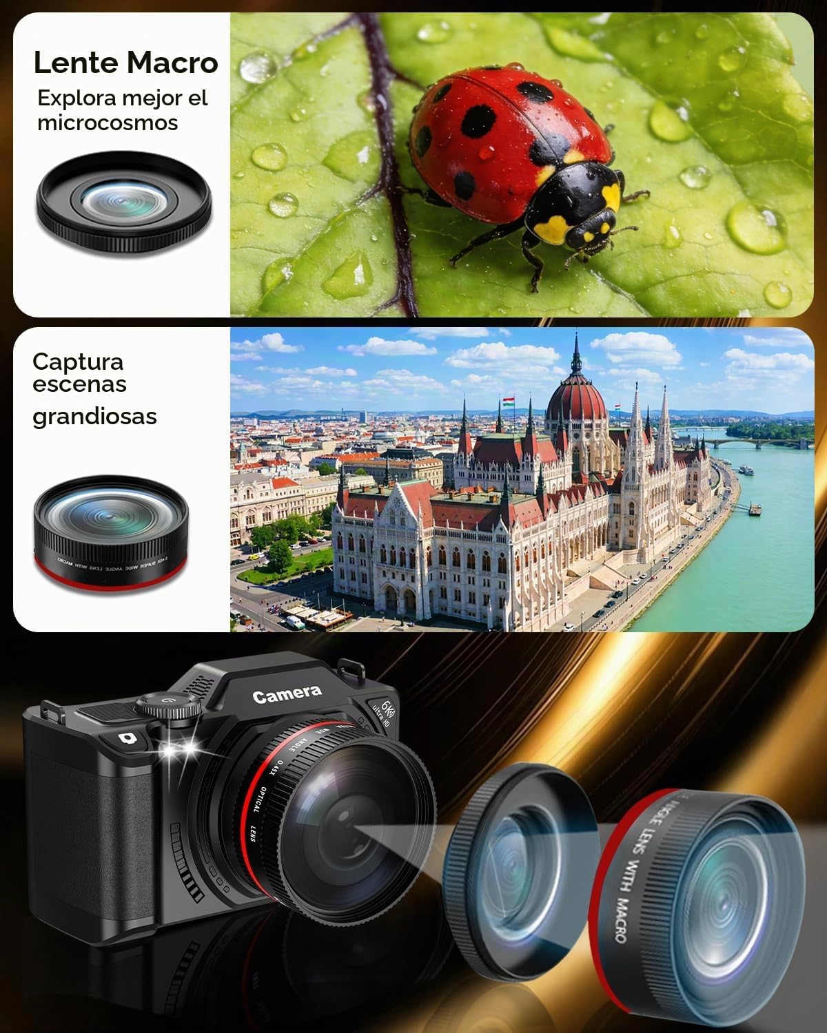 RAZPLYN Cámara digital 6K 96MP Vlogging Cámara para YouTube con pan...