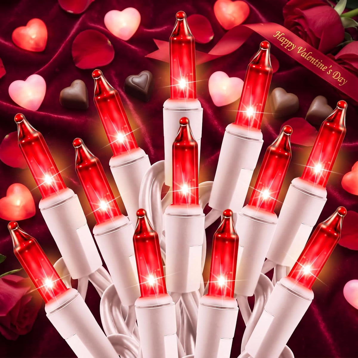 Minetom Luces de Navidad rojas, 100 unidades, bombilla incandescent...