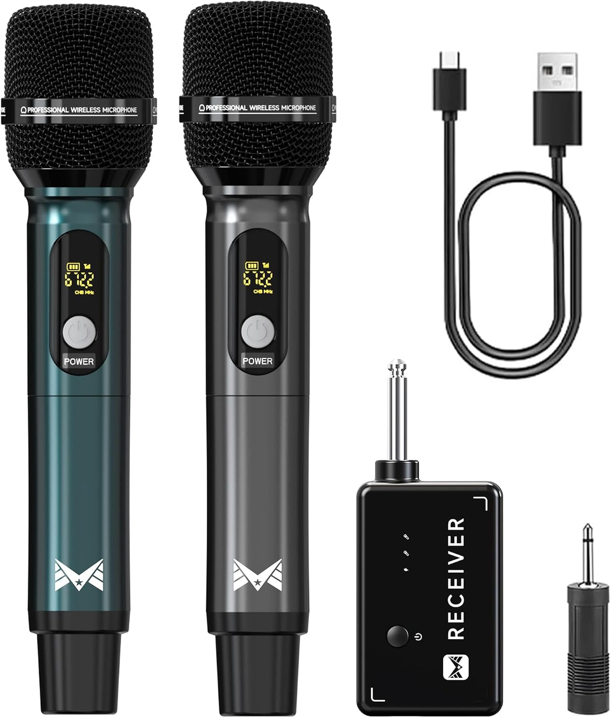 ECHOMUSSY Micrófonos inalámbricos duales recargables para karaoke y...