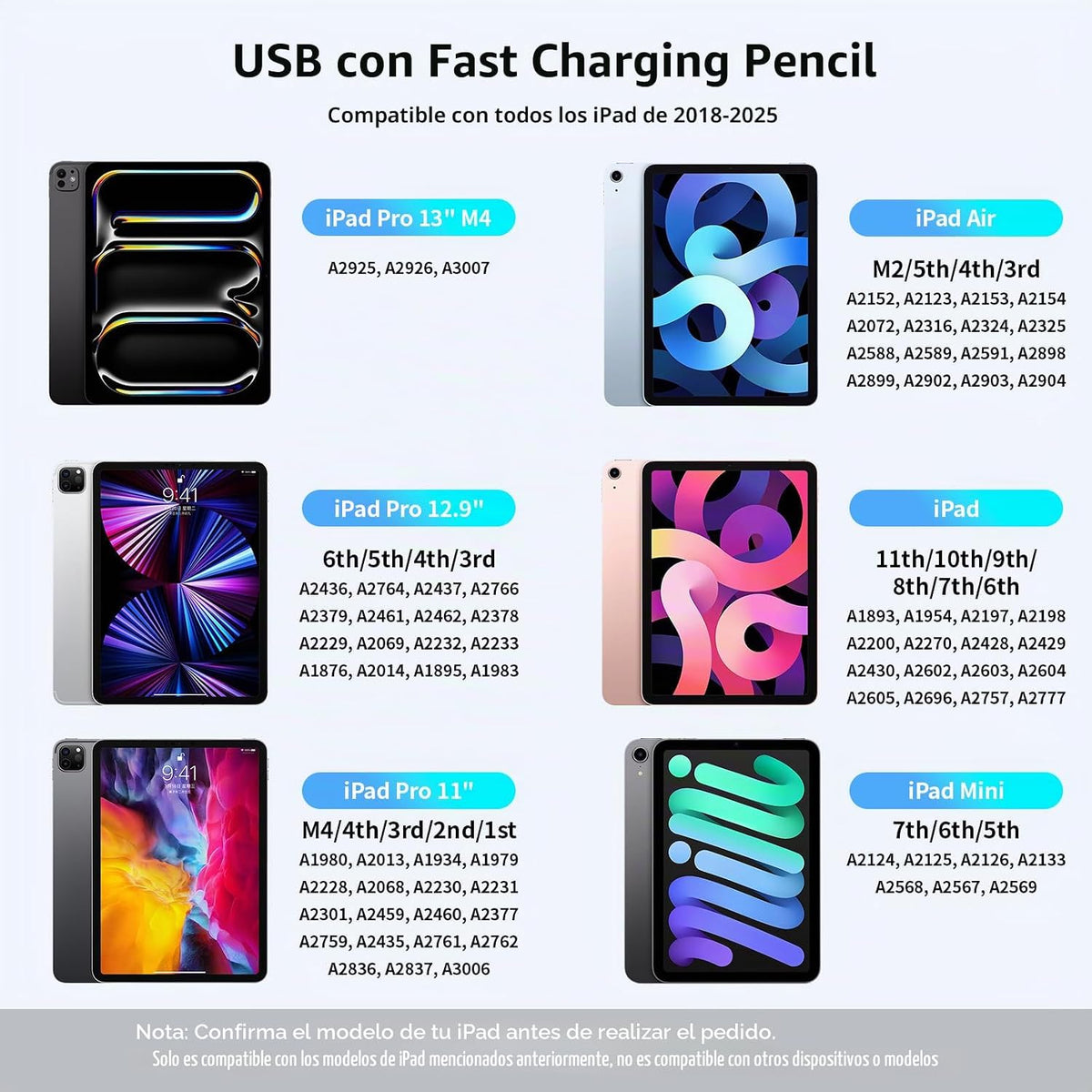 Lápiz óptico para iPad de Apple 2018-2026, 2 iPencil de carga rápid...