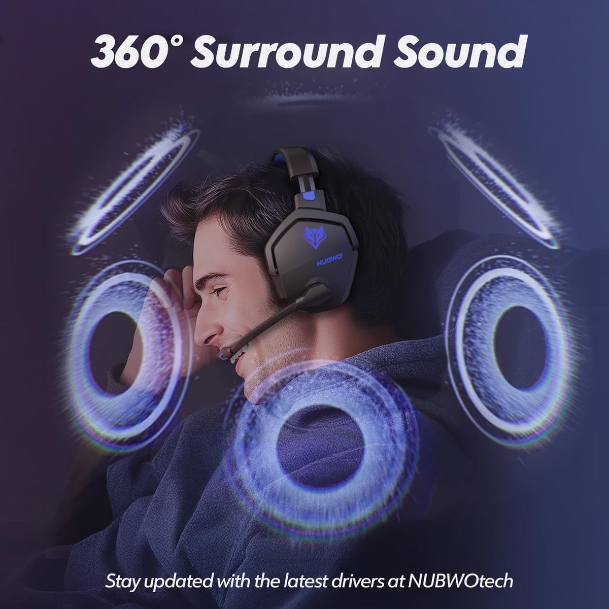 NUBWO Auriculares inalámbricos para juegos con micrófono para PC Ps...