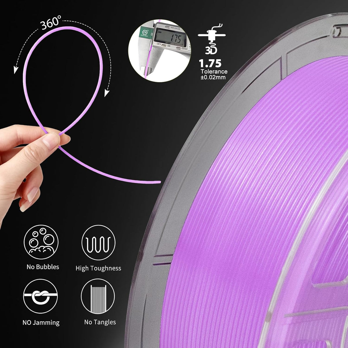 iSANMATE Filamento para Impresora 3D Brilla en Morado, Filamento Mo...