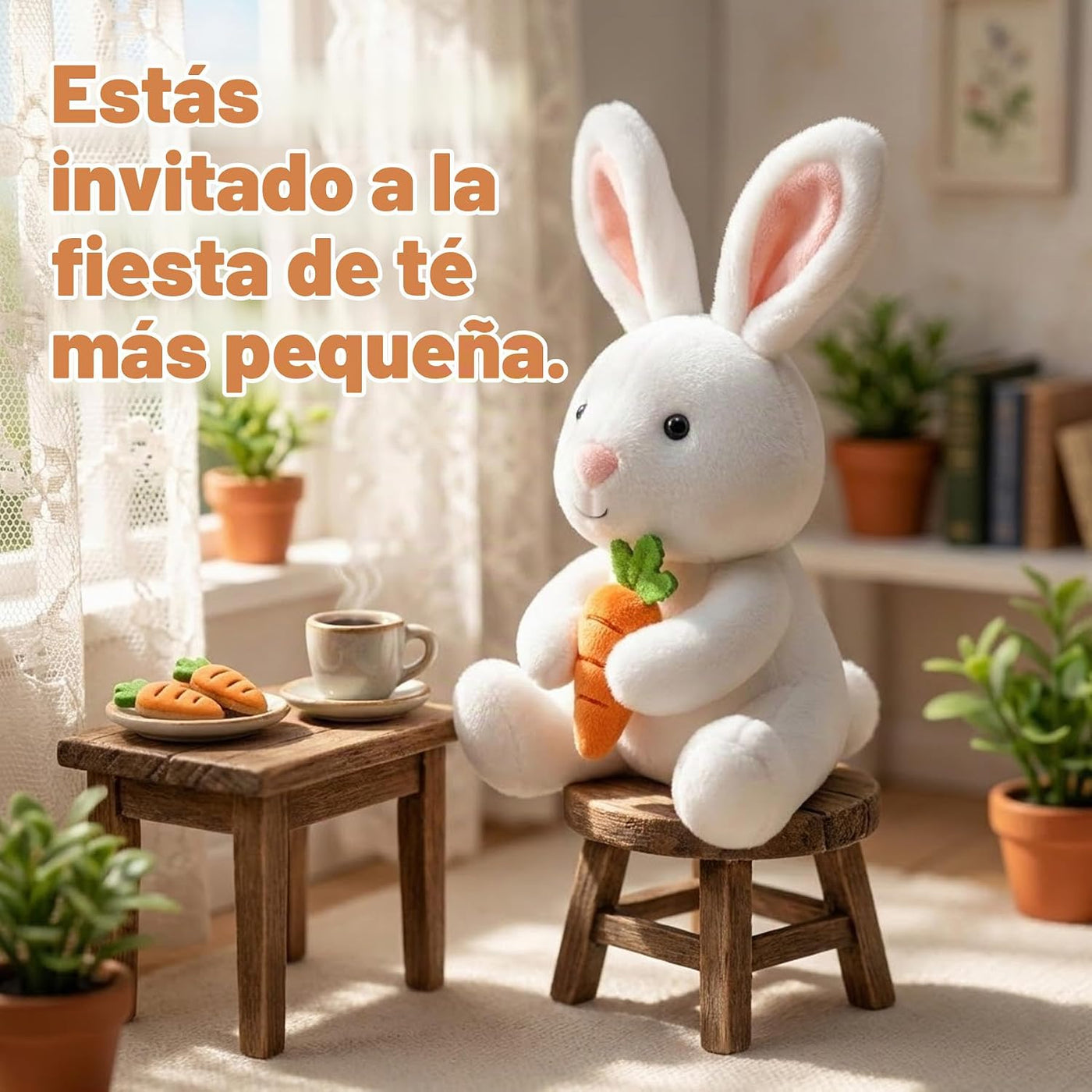 okegztoa Peluche de conejo sosteniendo zanahoria, juguete suave con...