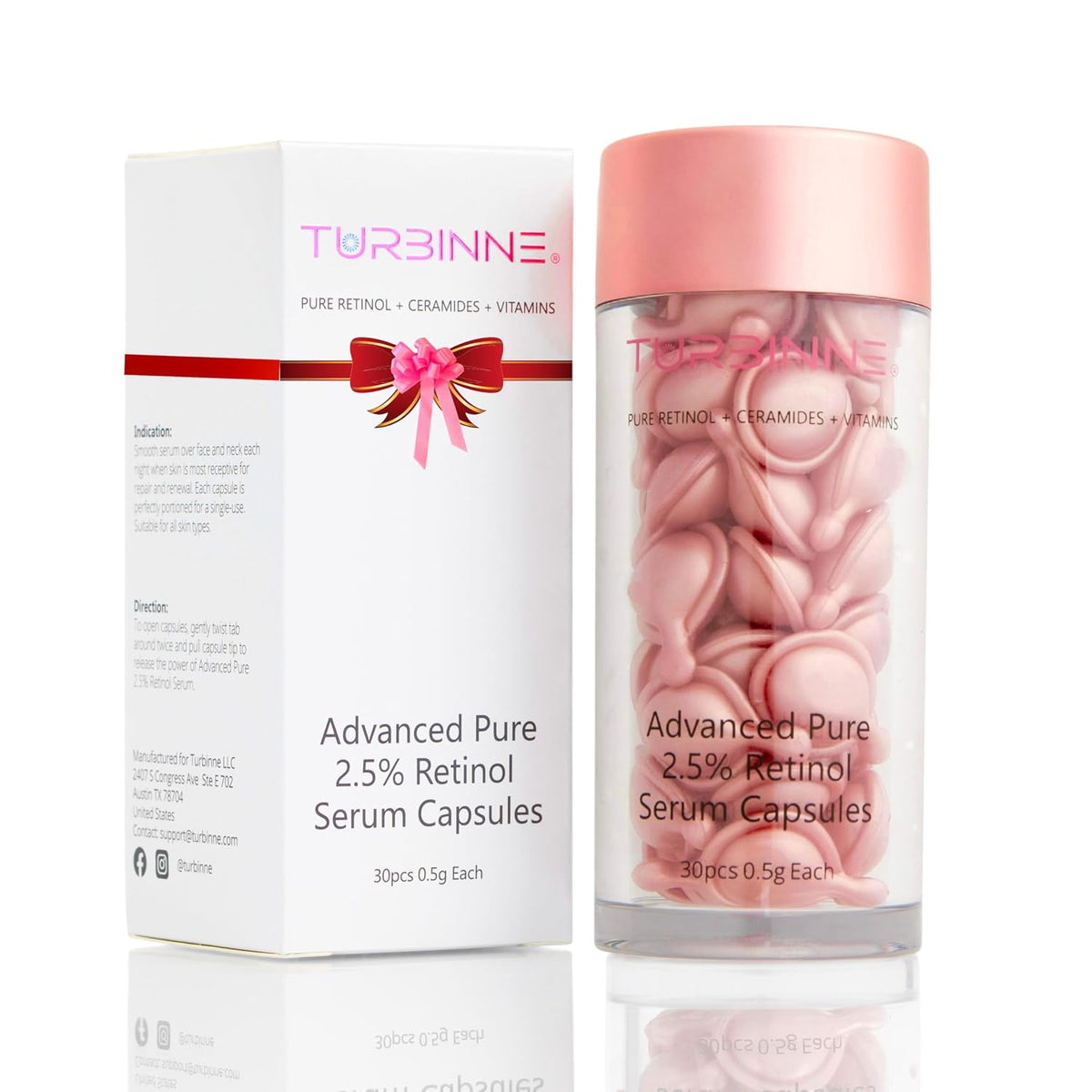 Turbinne Cápsulas de suero de retinol puro al 2.5%. Luce 5 años más...