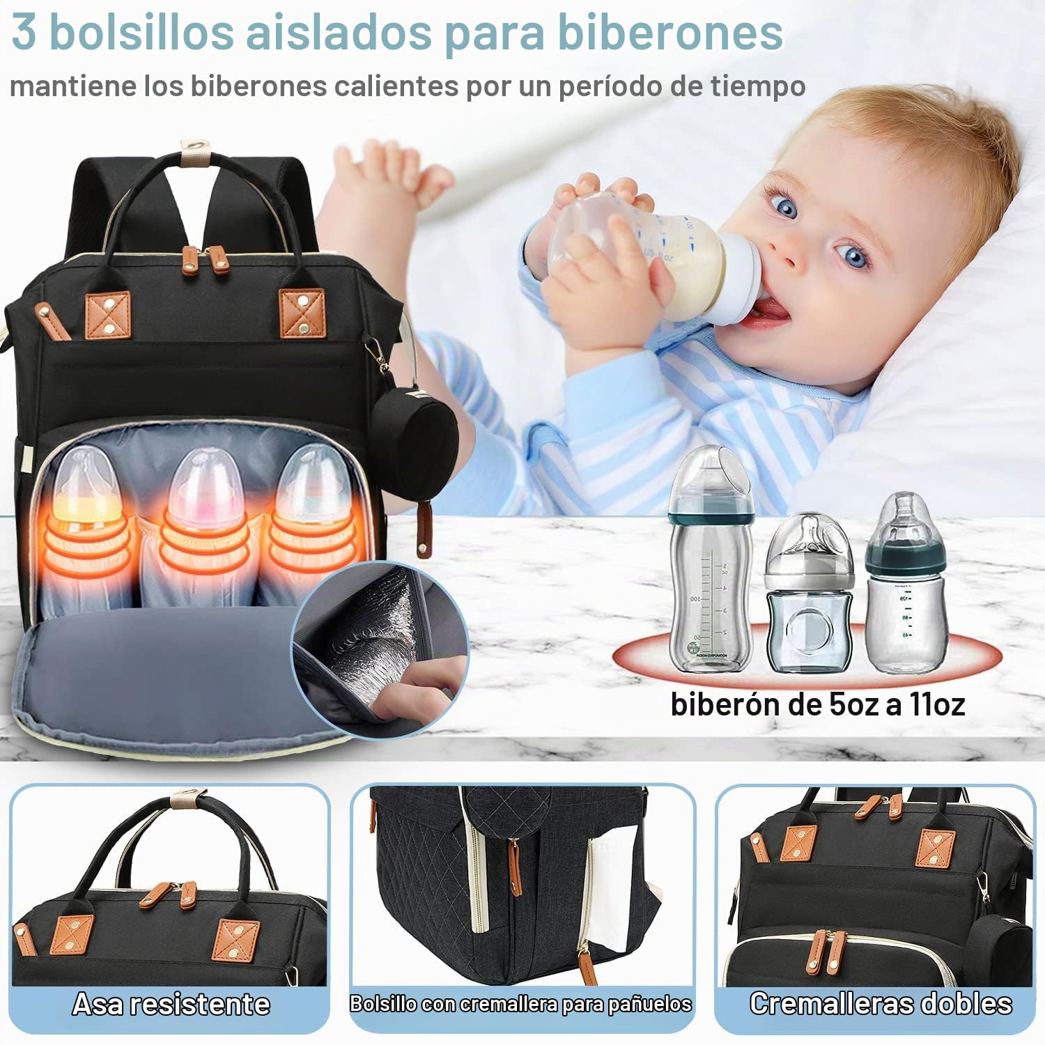 SHITIESHOU Bolsa de pañales mochila para bebé, bolsa de pañales par...