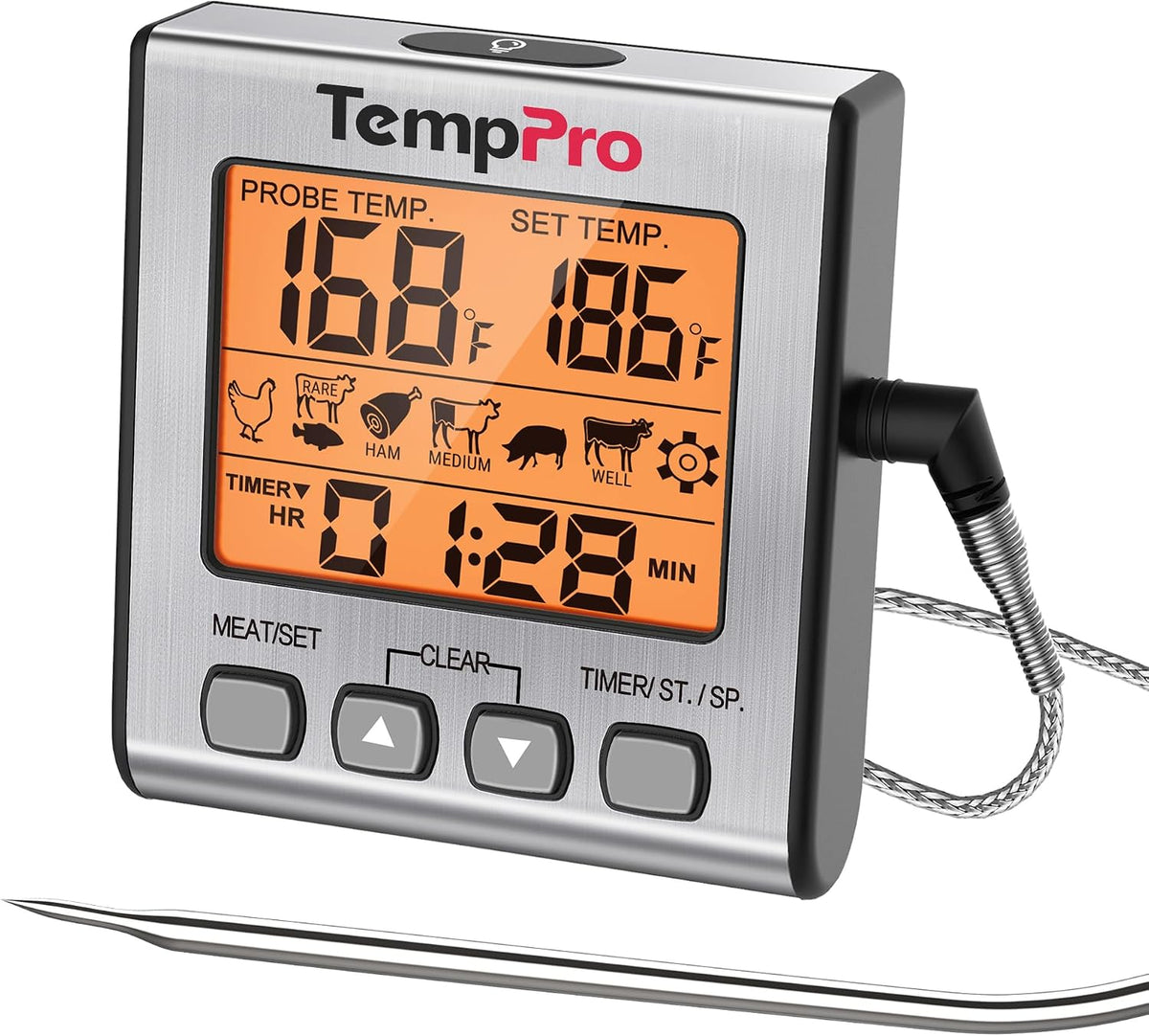 TempPro TempTrack Termómetro digital para carne para cocinar y asar...